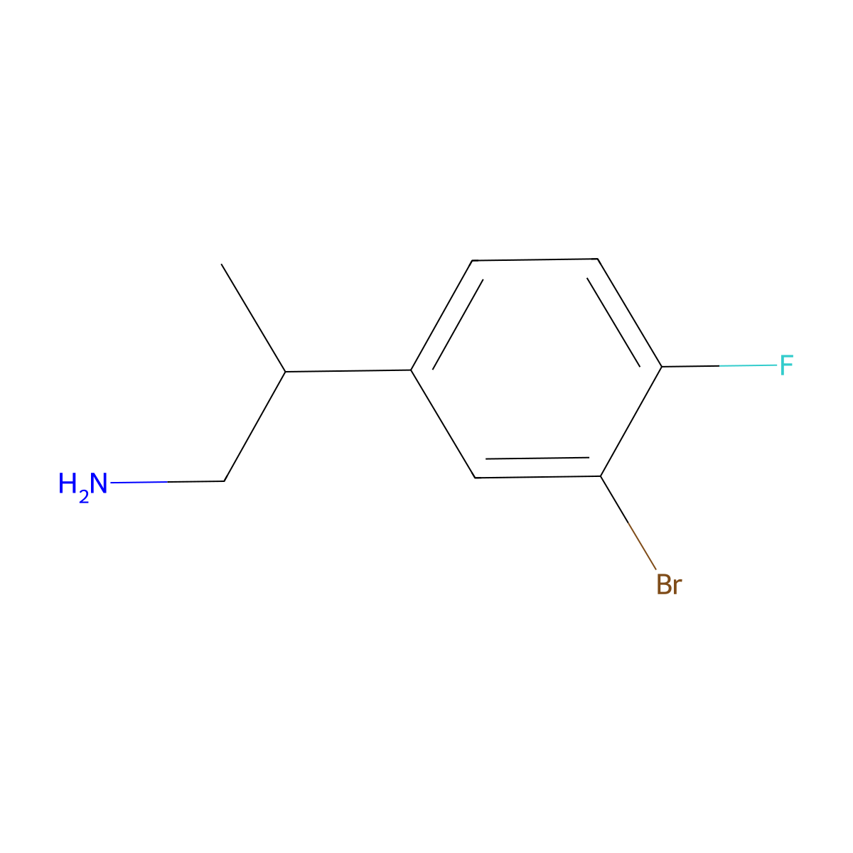 2-(3-Bromo-4-fluorophenyl)propan-1-amine molecular structure, CAS 1505046-09-2