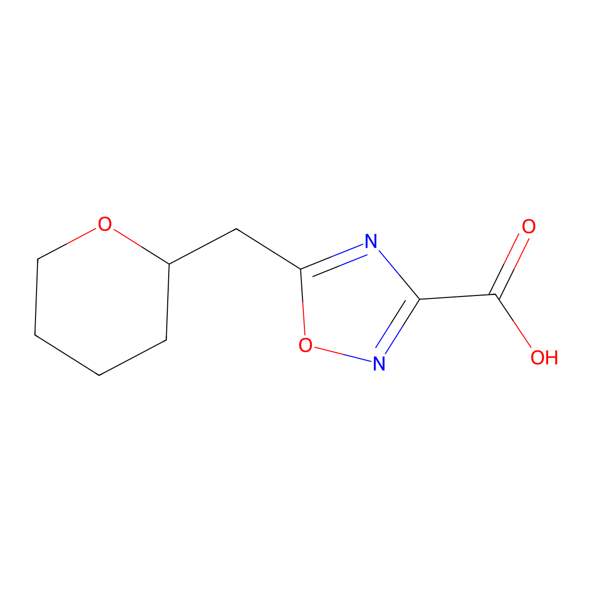 5-[(Oxan-2-yl)methyl]-1,2,4-oxadiazole-3-carboxylic acid molecular structure, CAS 1505102-67-9