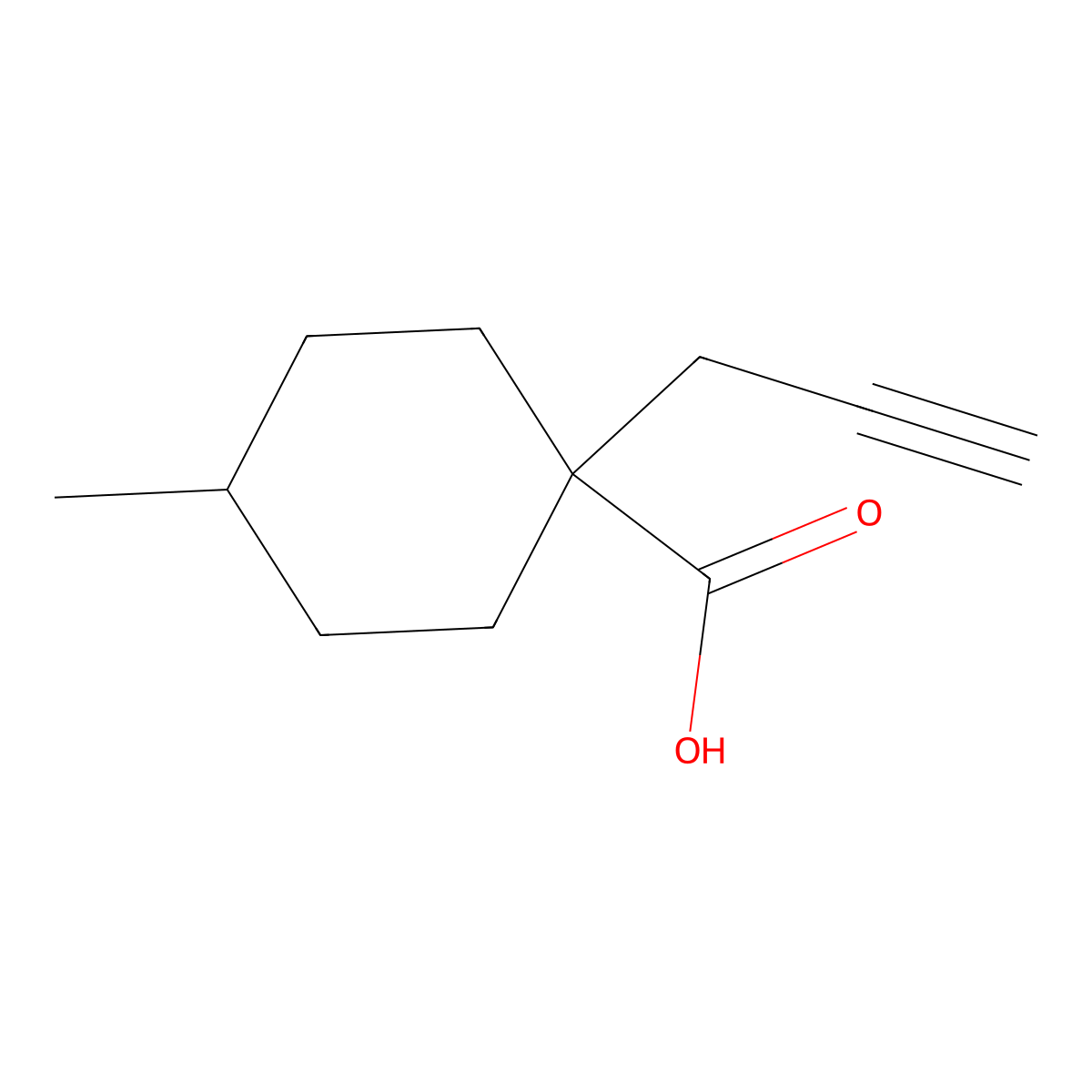 4-Methyl-1-(prop-2-YN-1-YL)cyclohexane-1-carboxylic acid molecular structure, CAS 1505119-44-7