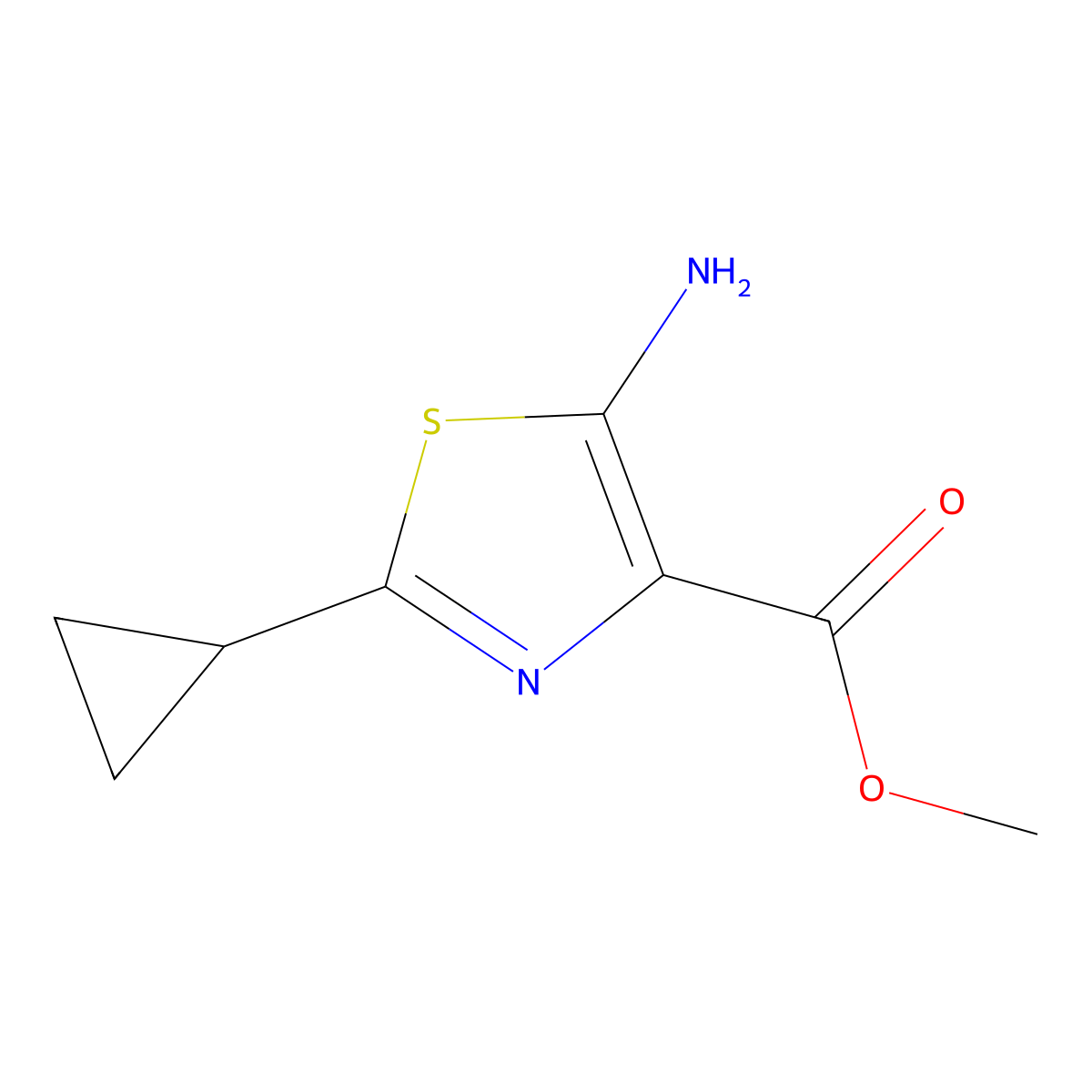 Methyl 5-amino-2-cyclopropyl-1,3-thiazole-4-carboxylate molecular structure, CAS 1505182-25-1