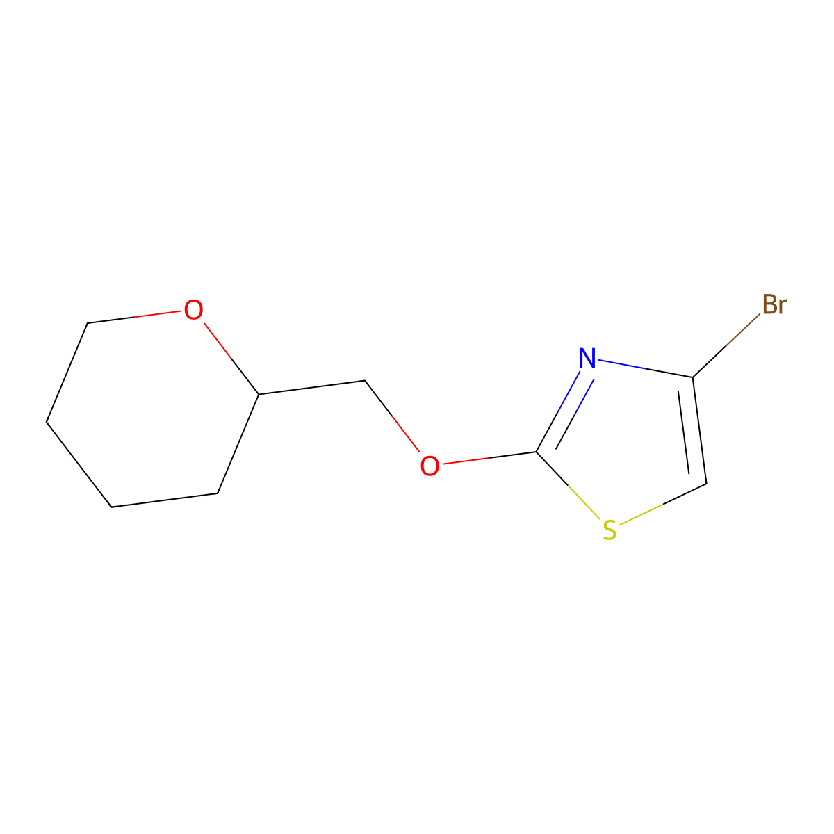 4-bromo-2-((tetrahydro-2H-pyran-2-yl)methoxy)thiazole molecular structure, CAS 1505192-38-0
