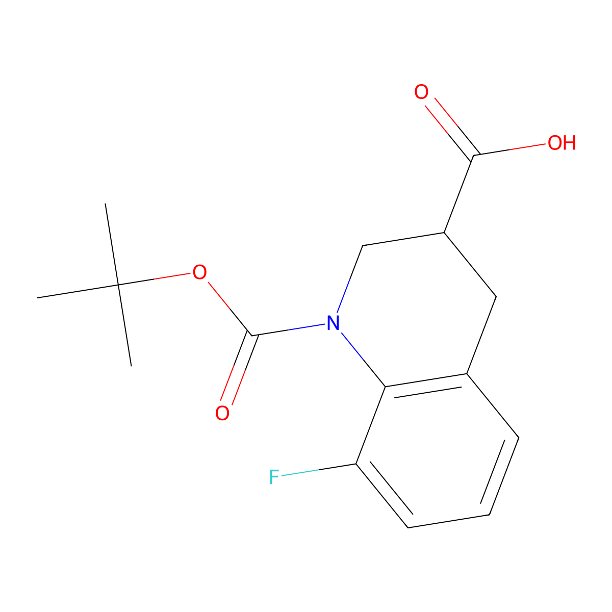 1-[(Tert-butoxy)carbonyl]-8-fluoro-1,2,3,4-tetrahydroquinoline-3-carboxylic acid molecular structure, CAS 1505209-14-2