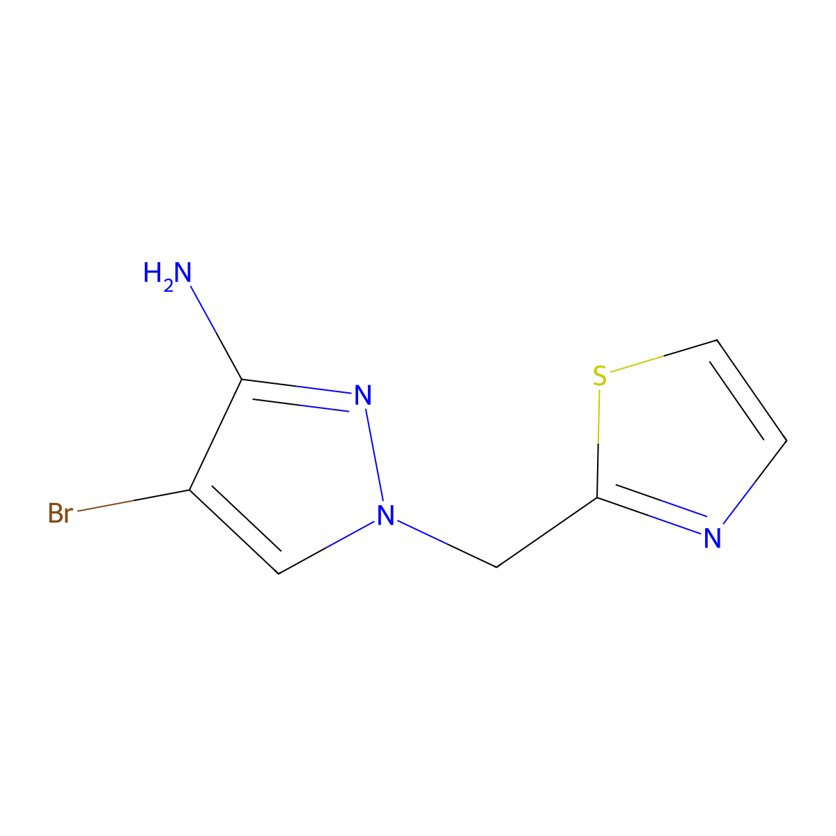 4-Bromo-1-(1,3-thiazol-2-ylmethyl)-1H-pyrazol-3-amine molecular structure, CAS 1505211-43-7