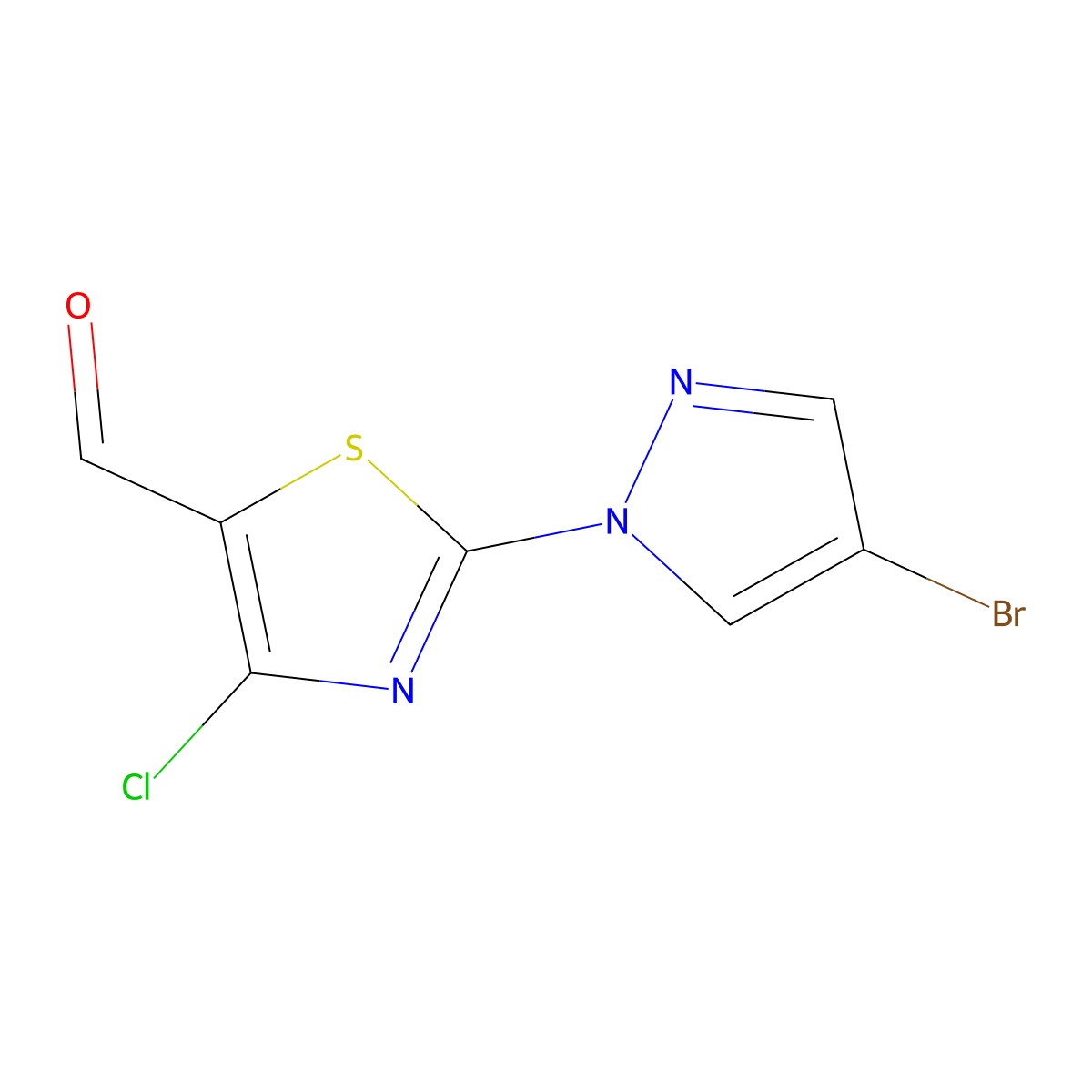 2-(4-Bromo-1H-pyrazol-1-yl)-4-chloro-1,3-thiazole-5-carbaldehyde molecular structure, CAS 1505213-51-3