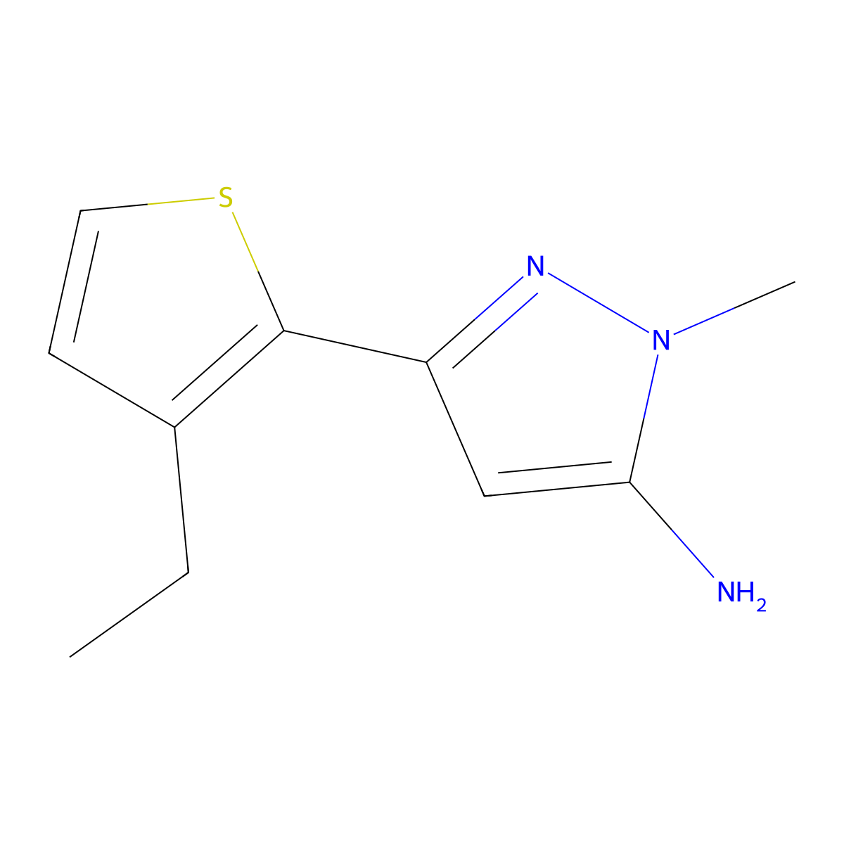 3-(3-Ethylthiophen-2-yl)-1-methyl-1H-pyrazol-5-amine molecular structure, CAS 1505253-54-2