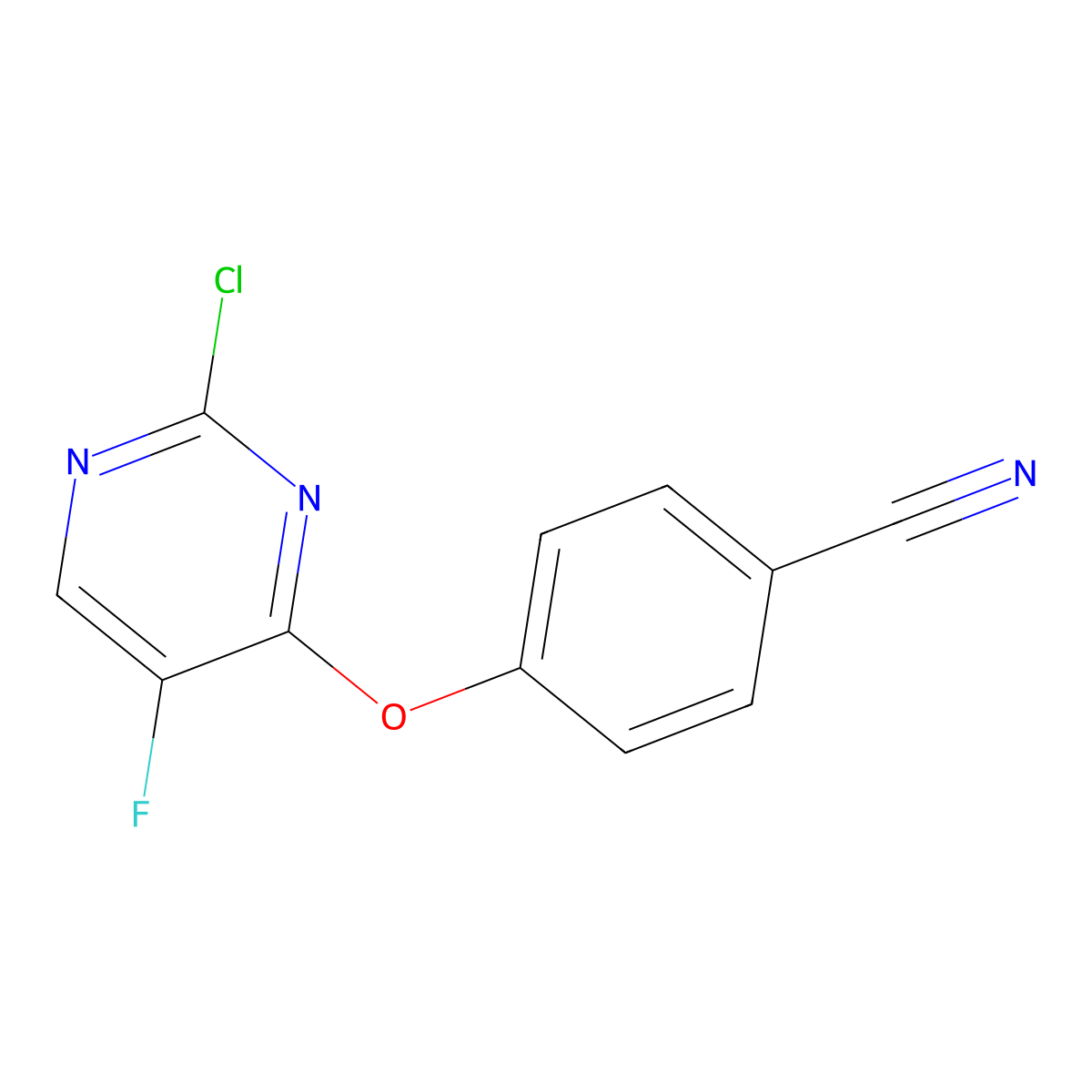 4-((2-Chloro-5-fluoropyrimidin-4-yl)oxy)benzonitrile molecular structure, CAS 1505284-35-4
