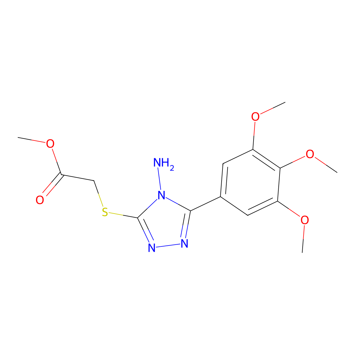 Methyl 2-[4-amino-5-(3,4,5-trimethoxyphenyl)-1,2,4-triazol-3-ylthio]acetate molecular structure, CAS 150535-96-9