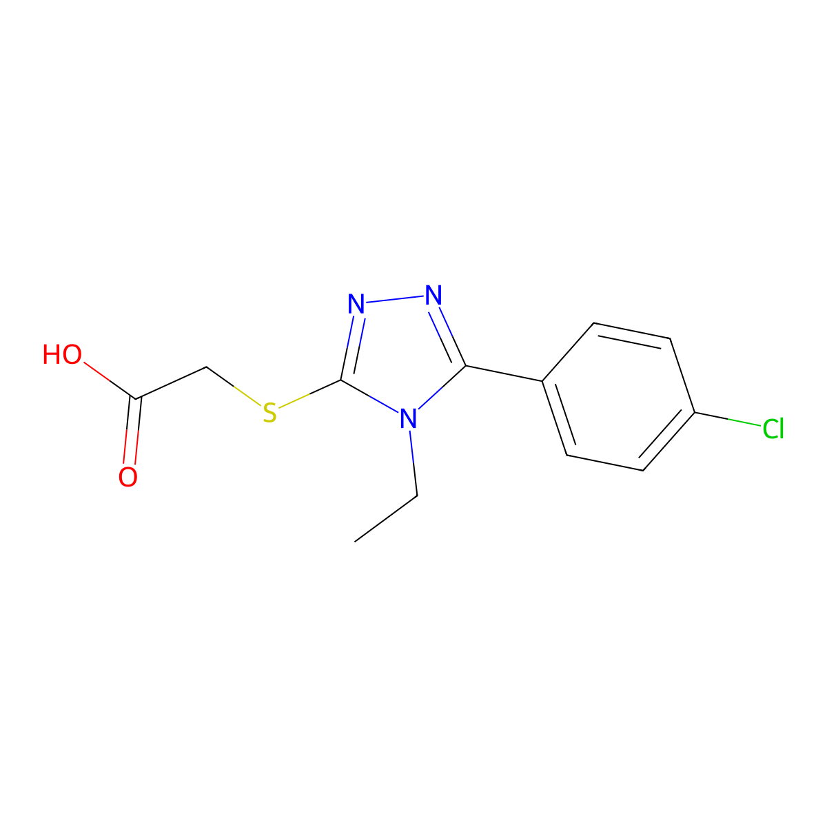 2-{[5-(4-chlorophenyl)-4-ethyl-4H-1,2,4-triazol-3-yl]sulfanyl}acetic acid molecular structure, CAS 150536-01-9