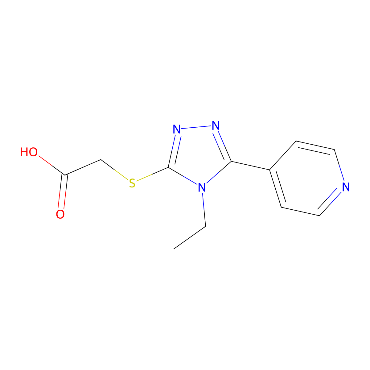 2-((4-Ethyl-5-(pyridin-4-yl)-4H-1,2,4-triazol-3-yl)thio)acetic acid molecular structure, CAS 150536-03-1