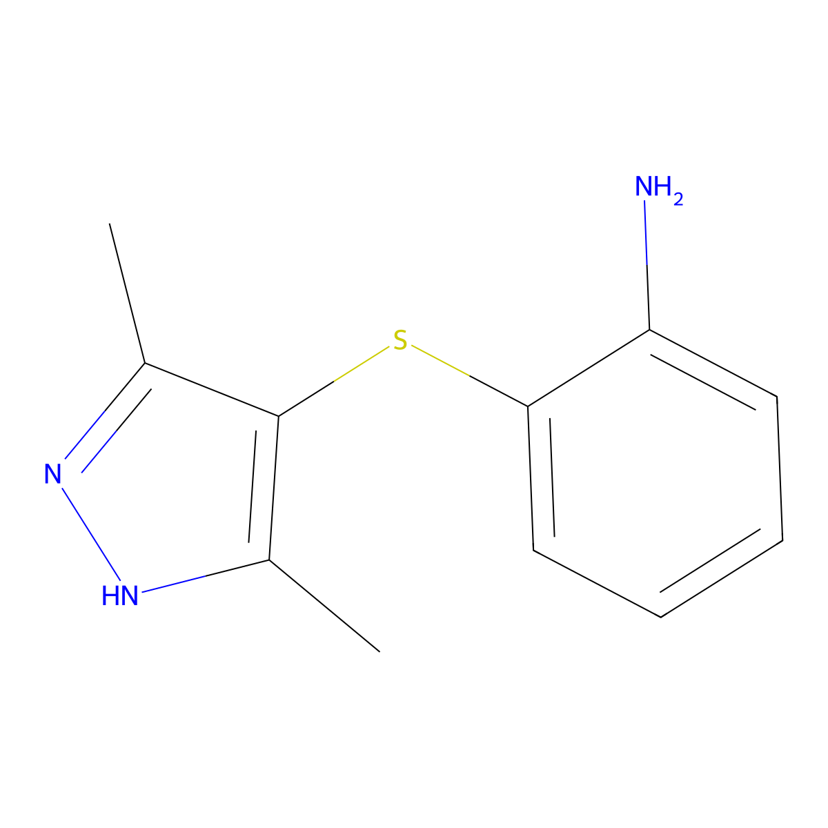 2-[(3,5-dimethyl-1H-pyrazol-4-yl)sulfanyl]aniline molecular structure, CAS 150536-99-5