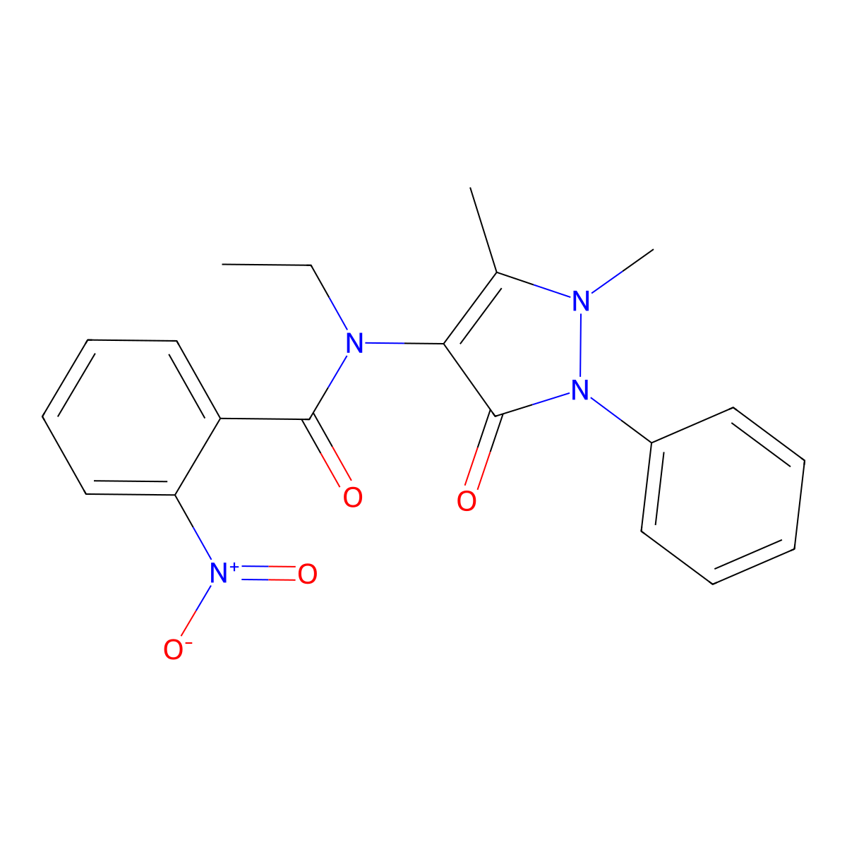 N-(2,3-Dihydro-1,5-dimethyl-3-oxo-2-phenyl-1H-pyrazol-4-yl)-N-ethyl-2-nitrobenzamide molecular structure, CAS 15054-47-4