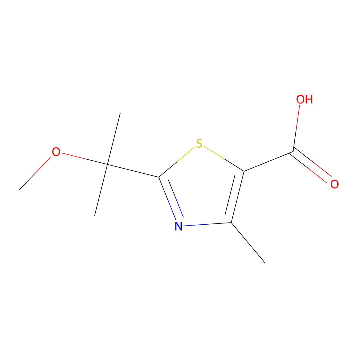 2-(2-Methoxypropan-2-yl)-4-methyl-1,3-thiazole-5-carboxylic acid molecular structure, CAS 1505403-97-3