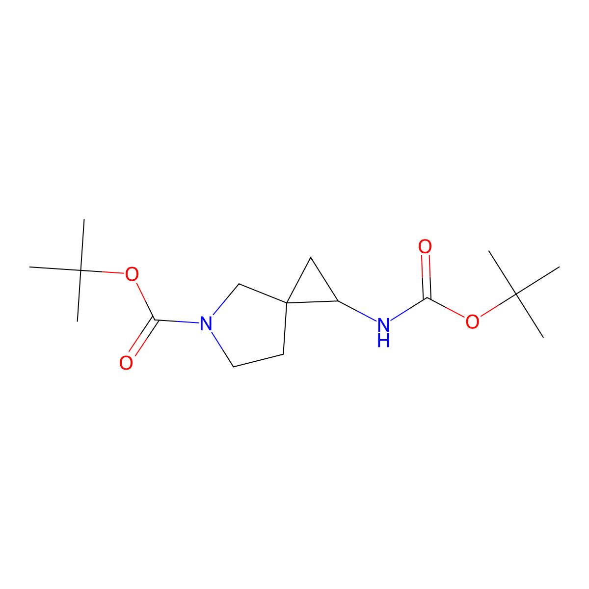 Tert-butyl 1-((tert-butoxycarbonyl)amino)-5-azaspiro[2.4]heptane-5-carboxylate molecular structure, CAS 150543-46-7