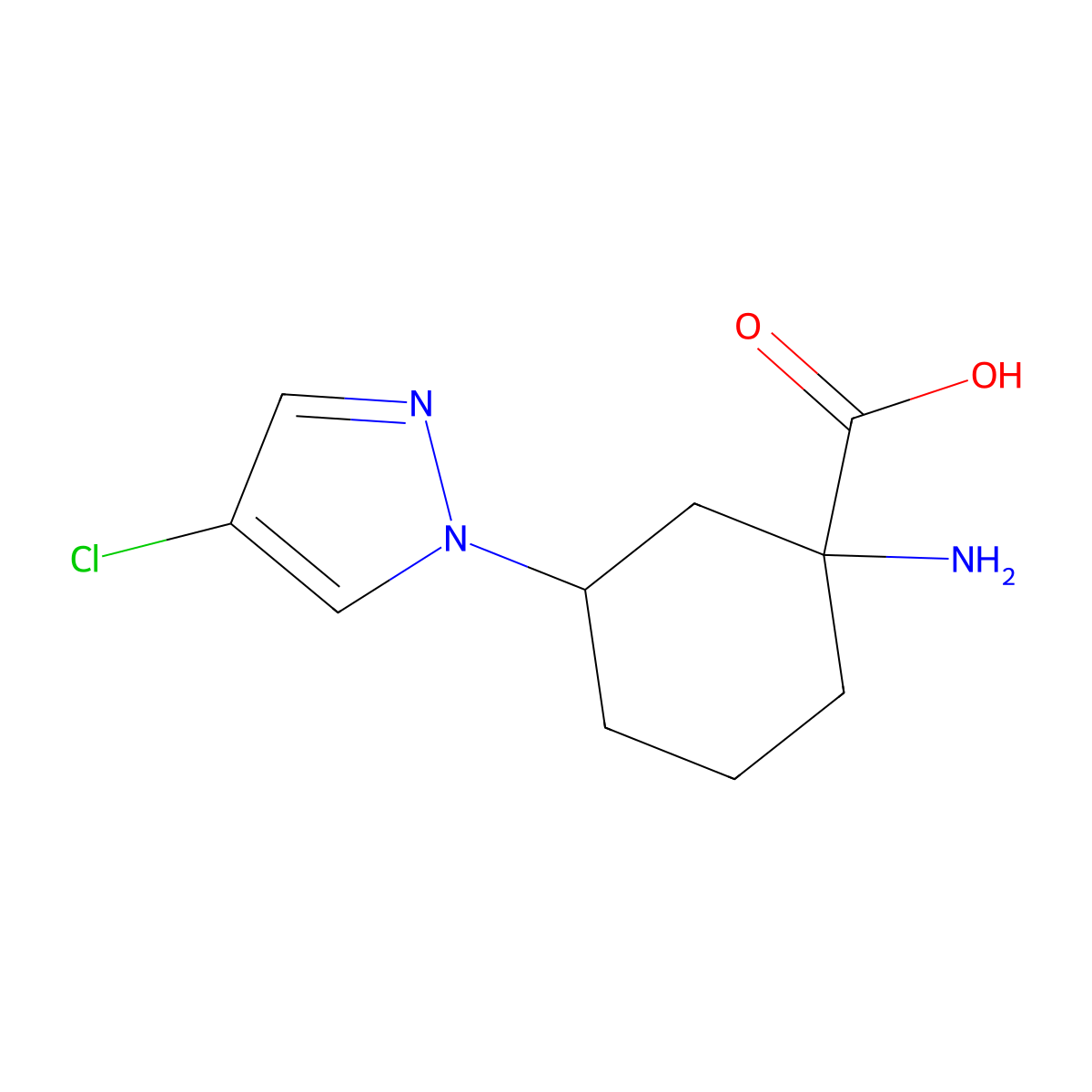 1-Amino-3-(4-chloro-1h-pyrazol-1-yl)cyclohexane-1-carboxylic acid molecular structure, CAS 1505444-29-0