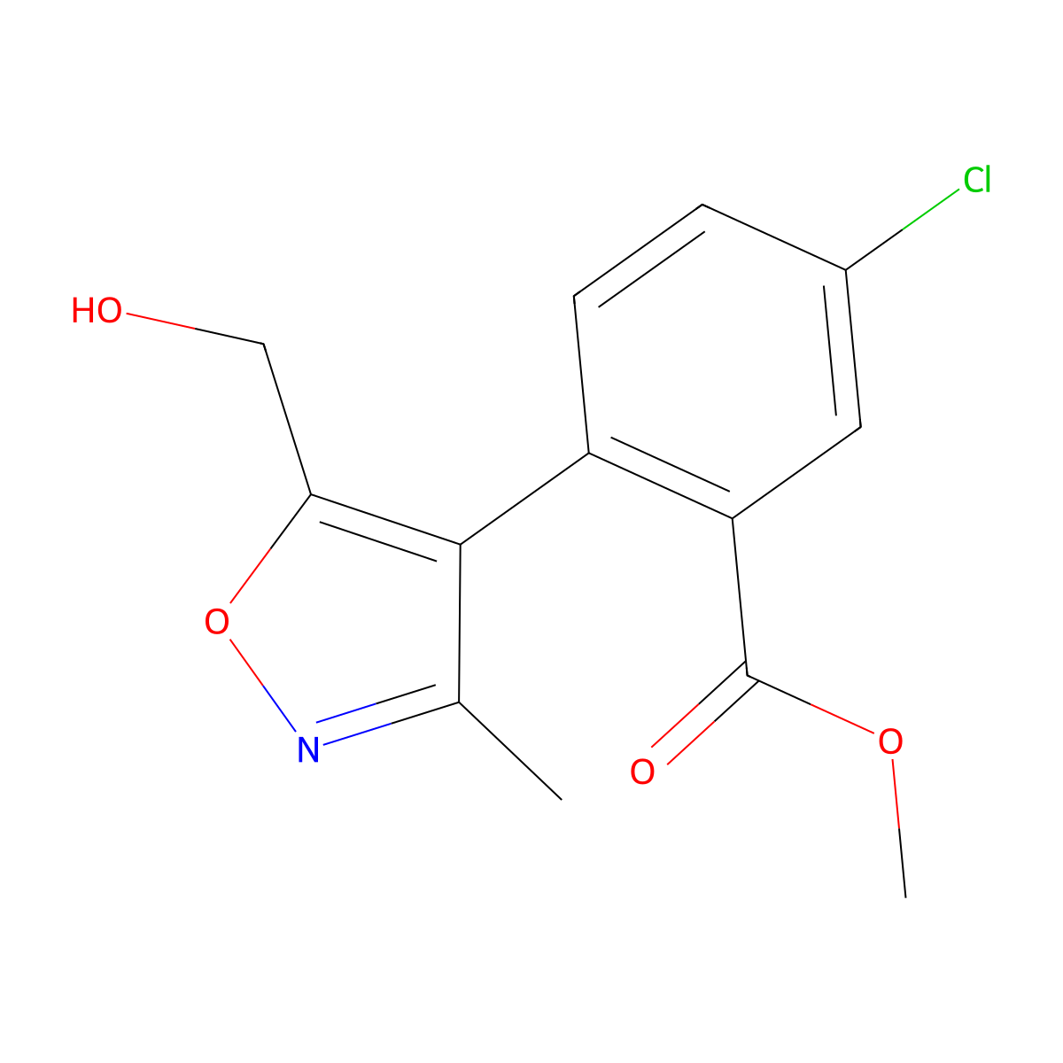 Methyl 5-chloro-2-(5-(hydroxymethyl)-3-methylisoxazol-4-yl)benzoate molecular structure, CAS 1505453-60-0