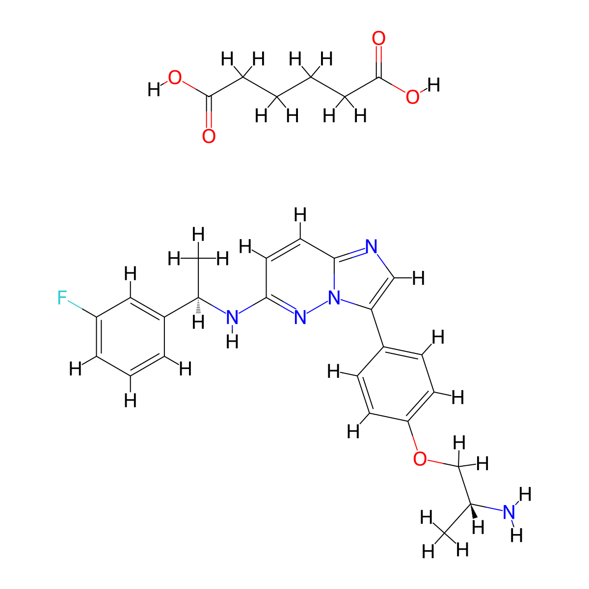 3-(4-((2R)-2-aminopropoxy)phenyl)-N-((1R)-1-(3-fluorophenyl)ethyl)imidazo(1,2-b)pyridazin-6-amine;hexanedioic acid molecular structure, CAS 1505515-69-4
