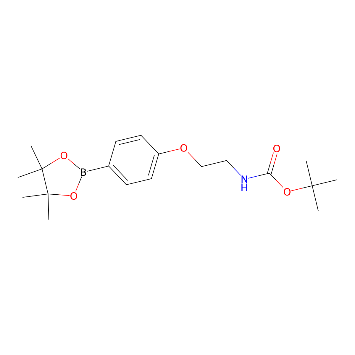 tert-butyl N-(2-(4-(4,4,5,5-tetramethyl-1,3,2-dioxaborolan-2-yl)phenoxy)ethyl)carbamate molecular structure, CAS 1505515-74-1