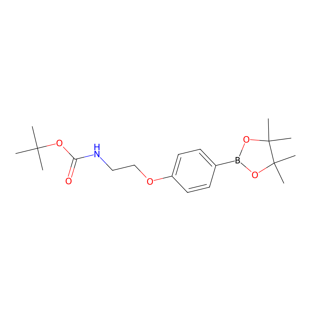 tert-butyl N-(2-(4-(4,4,5,5-tetramethyl-1,3,2-dioxaborolan-2-yl)phenoxy)ethyl)carbamate molecular structure, CAS 1505515-74-1