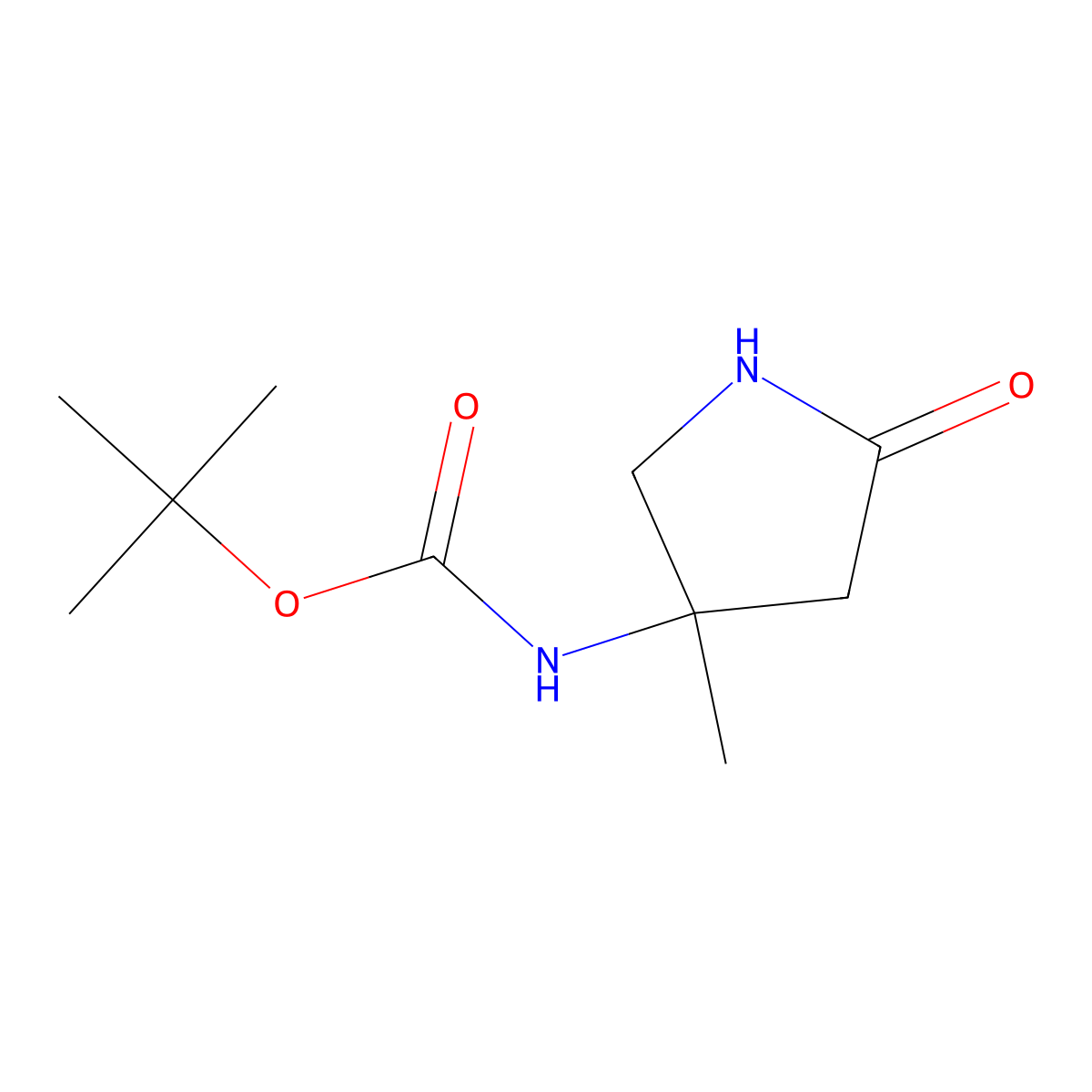 tert-butyl N-[(3R)-3-methyl-5-oxopyrrolidin-3-yl]carbamate molecular structure, CAS 1505517-05-4