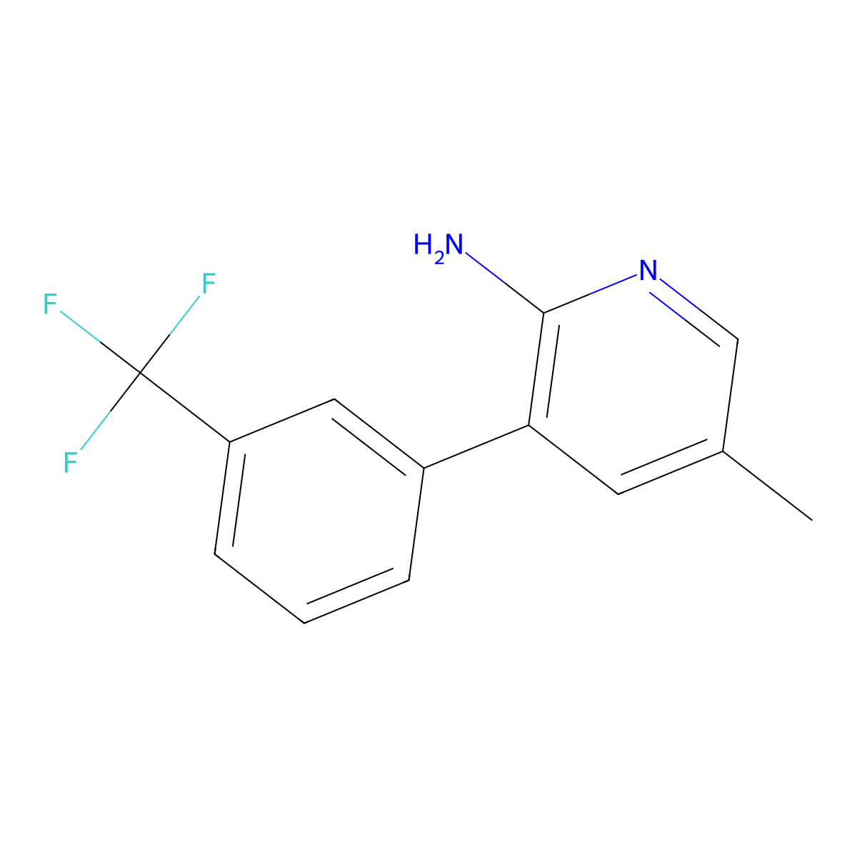 2-Amino-5-methyl-3-(3-(trifluoromethyl)phenyl)pyridine molecular structure, CAS 150555-69-4