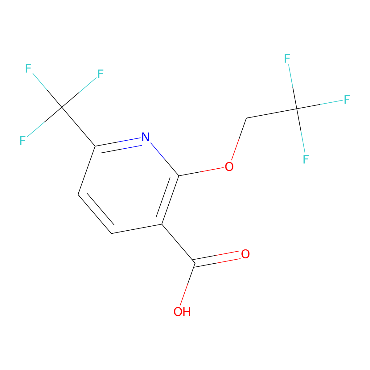 2-(2,2,2-Trifluoroethoxy)-6-(trifluoromethyl)pyridine-3-carboxylic acid molecular structure, CAS 1505575-72-3