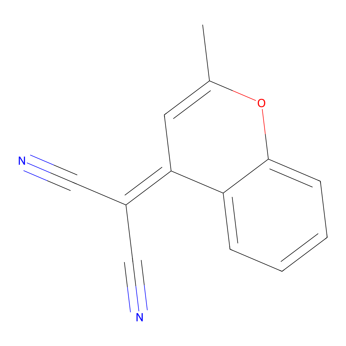 (2-Methyl-4H-1-benzopyran-4-ylidene)propanedinitrile molecular structure, CAS 15058-15-8