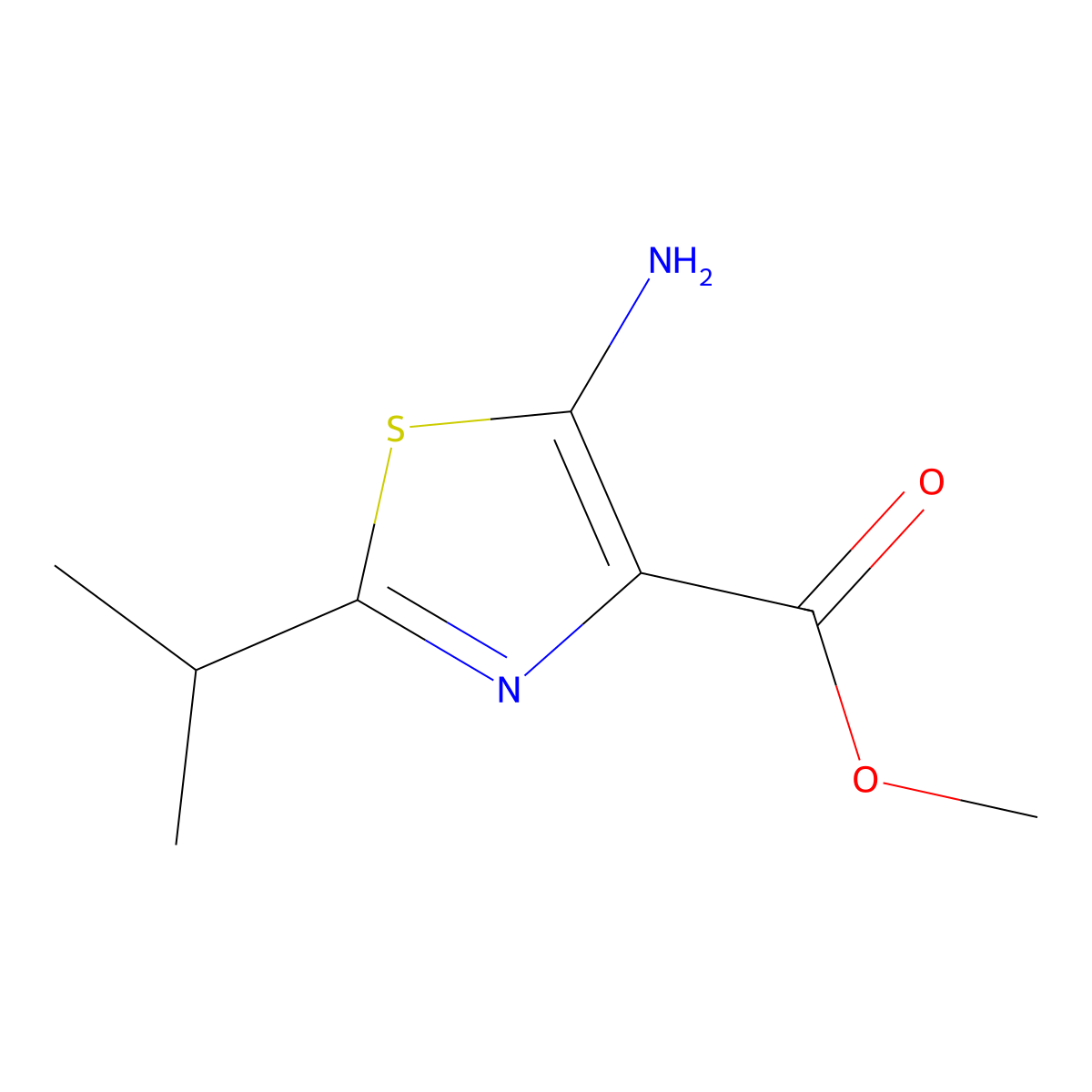 Methyl 5-amino-2-(propan-2-yl)-1,3-thiazole-4-carboxylate molecular structure, CAS 1505825-70-6