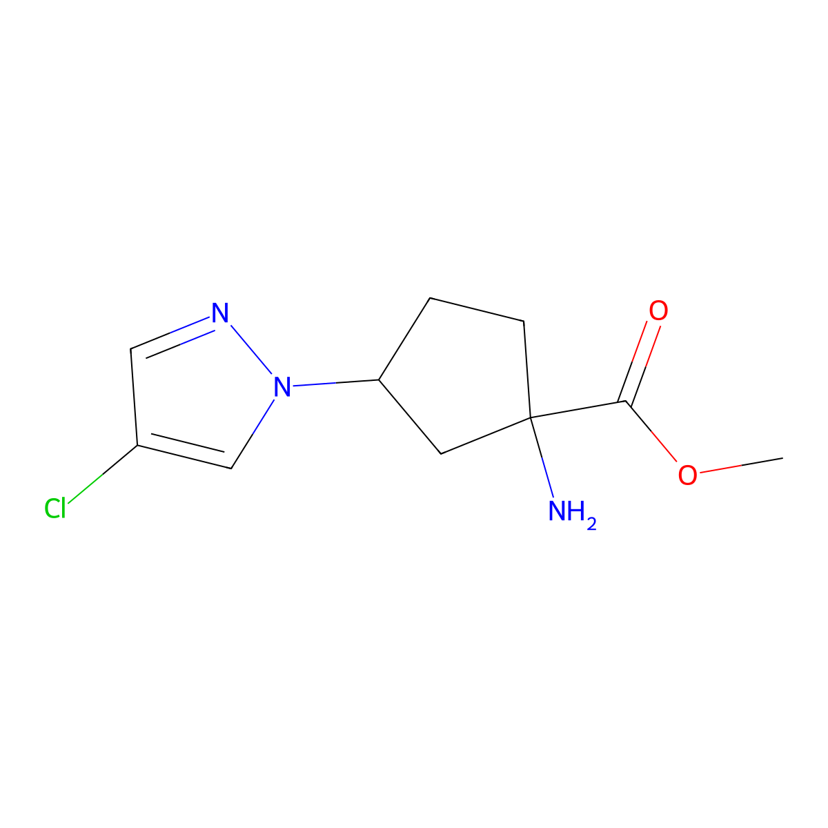 Methyl 1-amino-3-(4-chloro-1h-pyrazol-1-yl)cyclopentane-1-carboxylate molecular structure, CAS 1505842-27-2