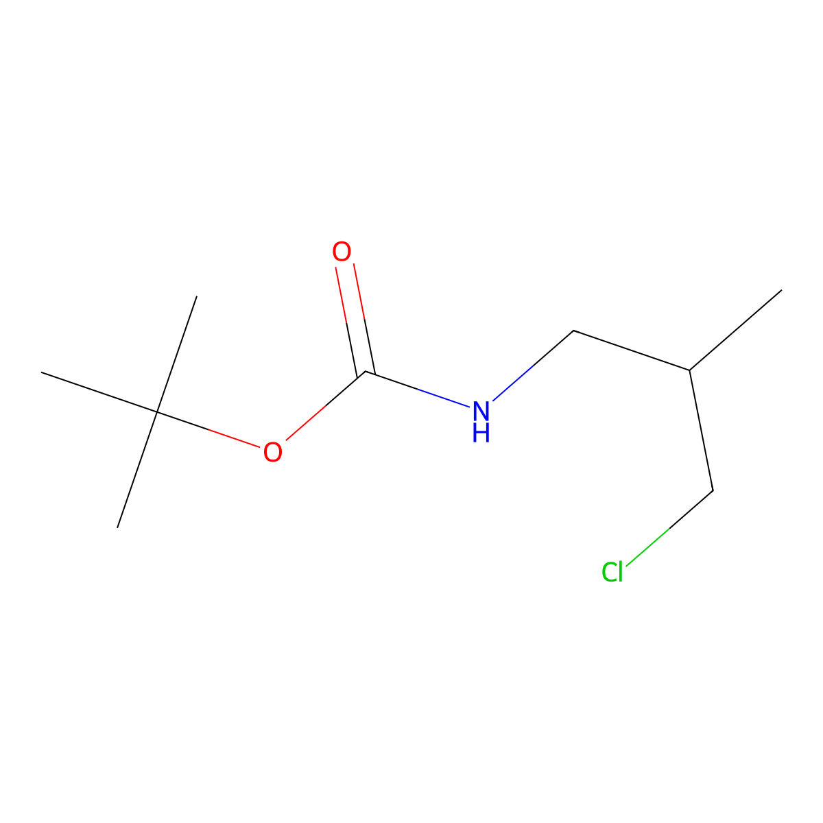 tert-butyl N-(3-chloro-2-methylpropyl)carbamate molecular structure, CAS 1505853-40-6