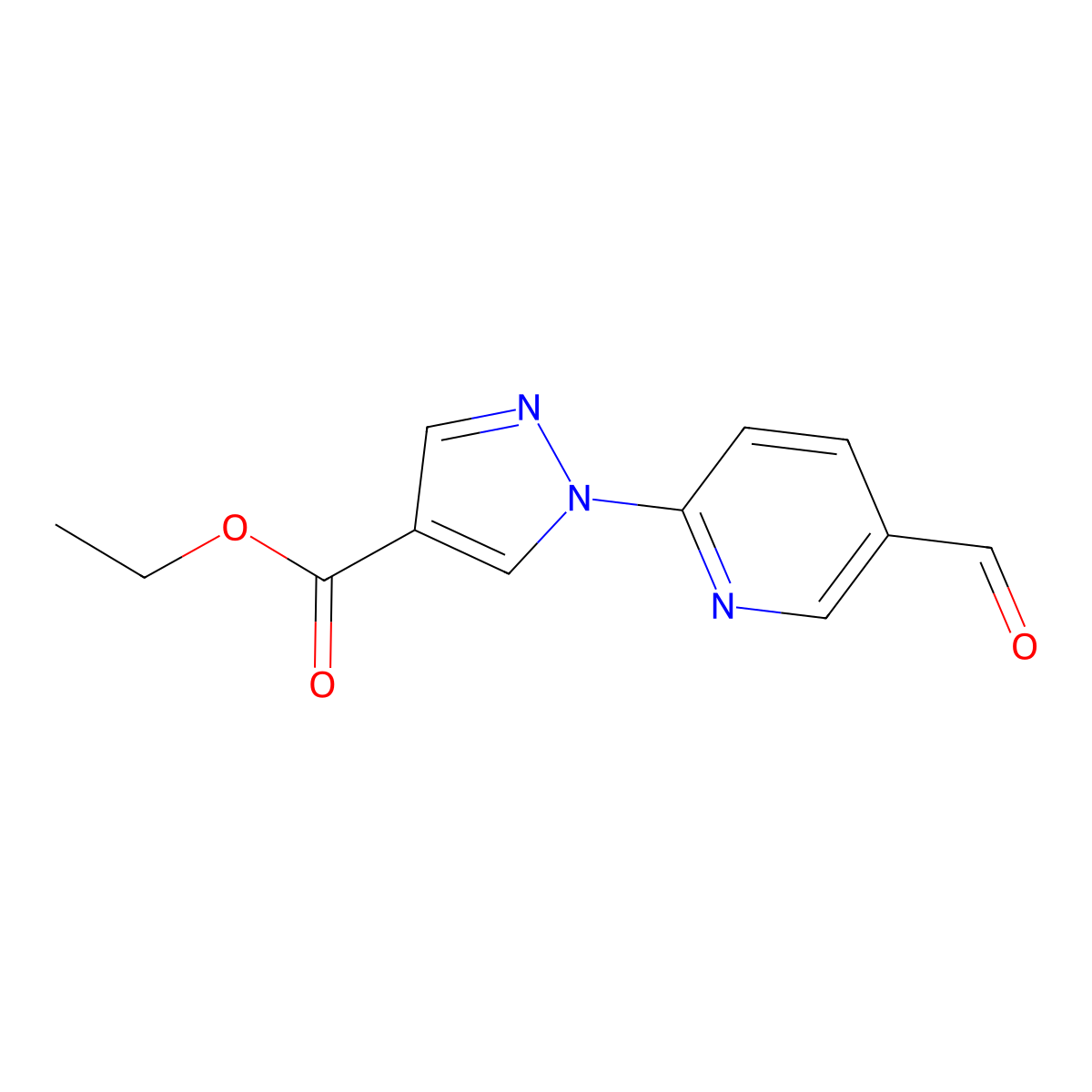 ethyl 1-(5-formylpyridin-2-yl)-1H-pyrazole-4-carboxylate molecular structure, CAS 1505914-27-1