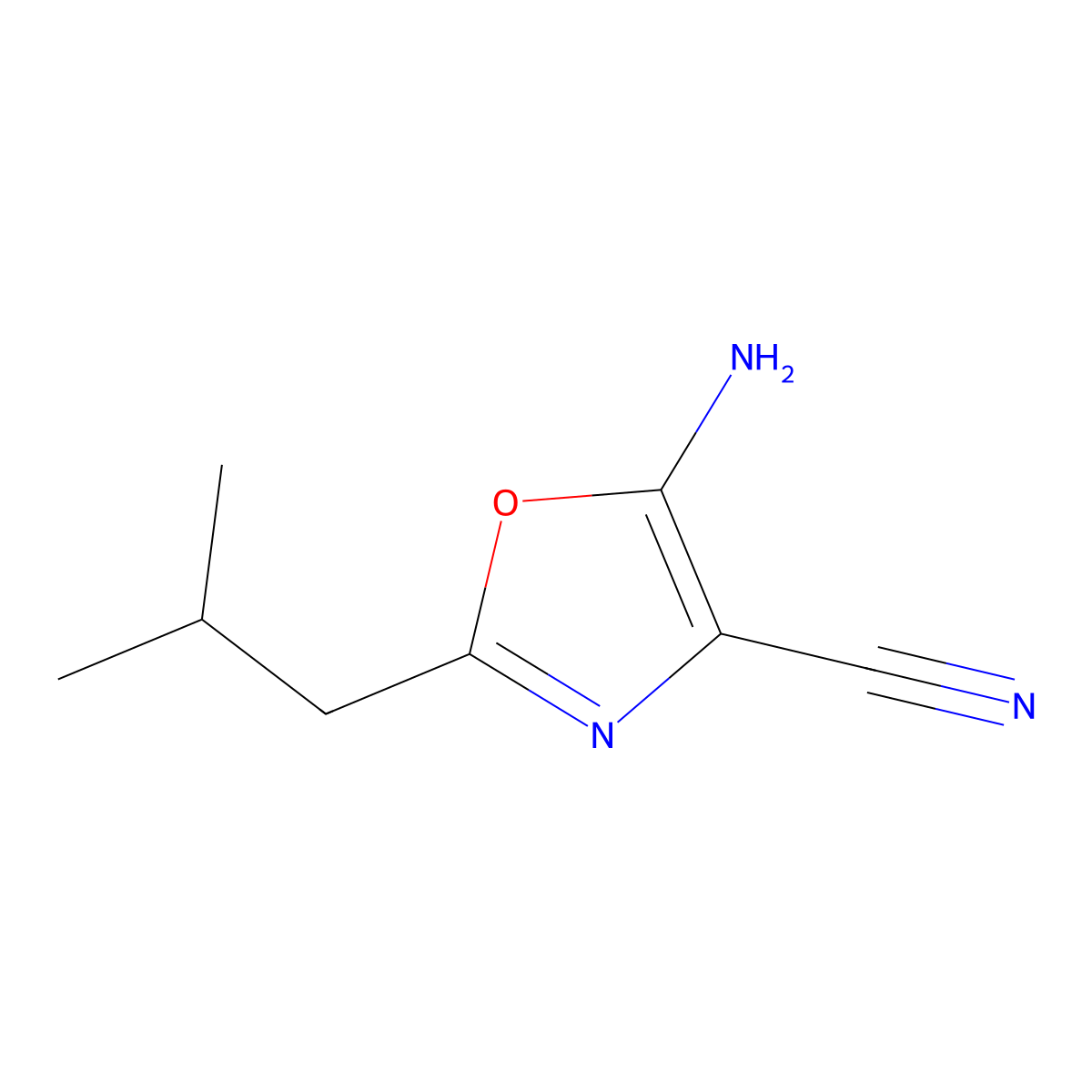 5-Amino-2-(2-methylpropyl)-1,3-oxazole-4-carbonitrile molecular structure, CAS 1505921-07-2