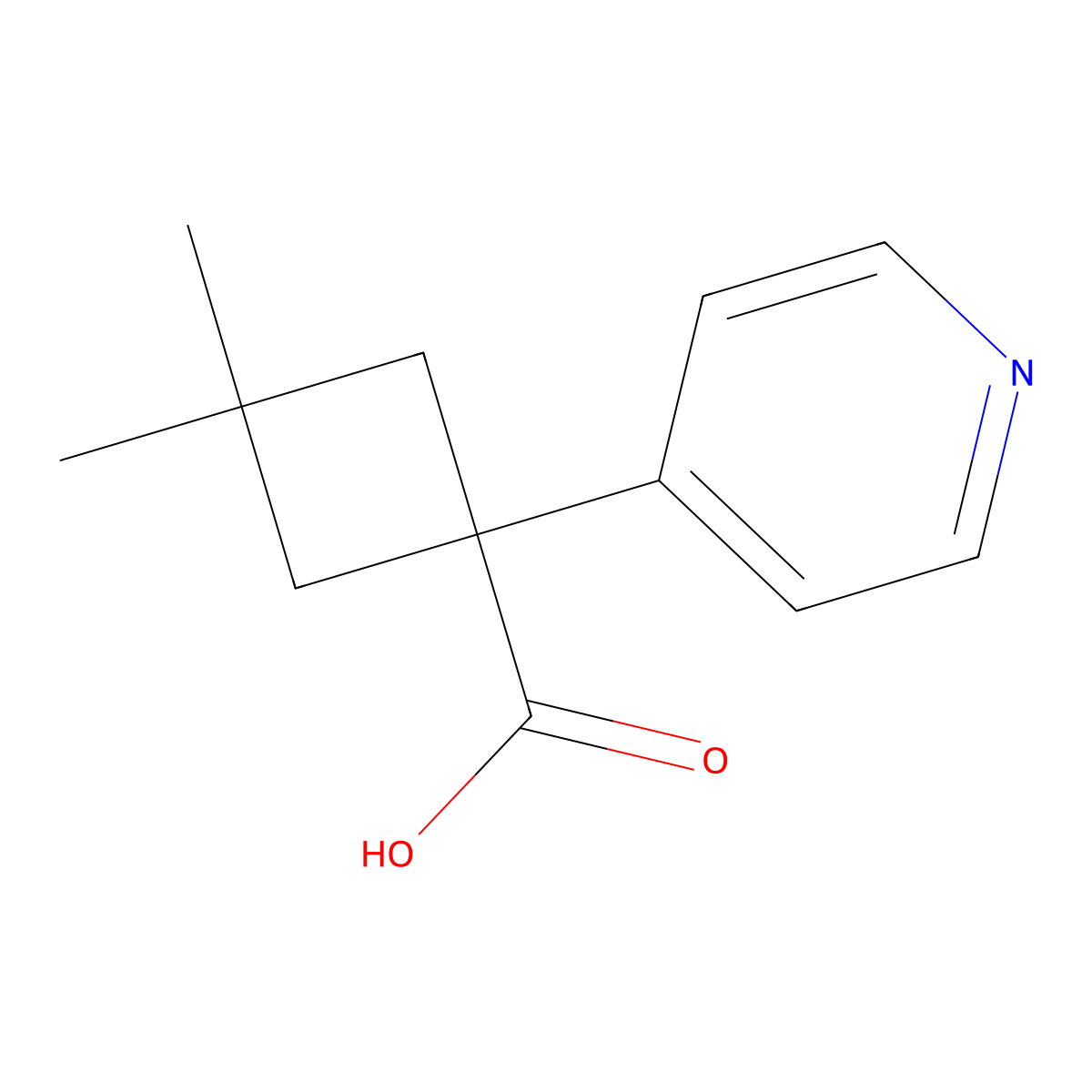 3,3-Dimethyl-1-(pyridin-4-yl)cyclobutane-1-carboxylic acid molecular structure, CAS 1505952-12-4