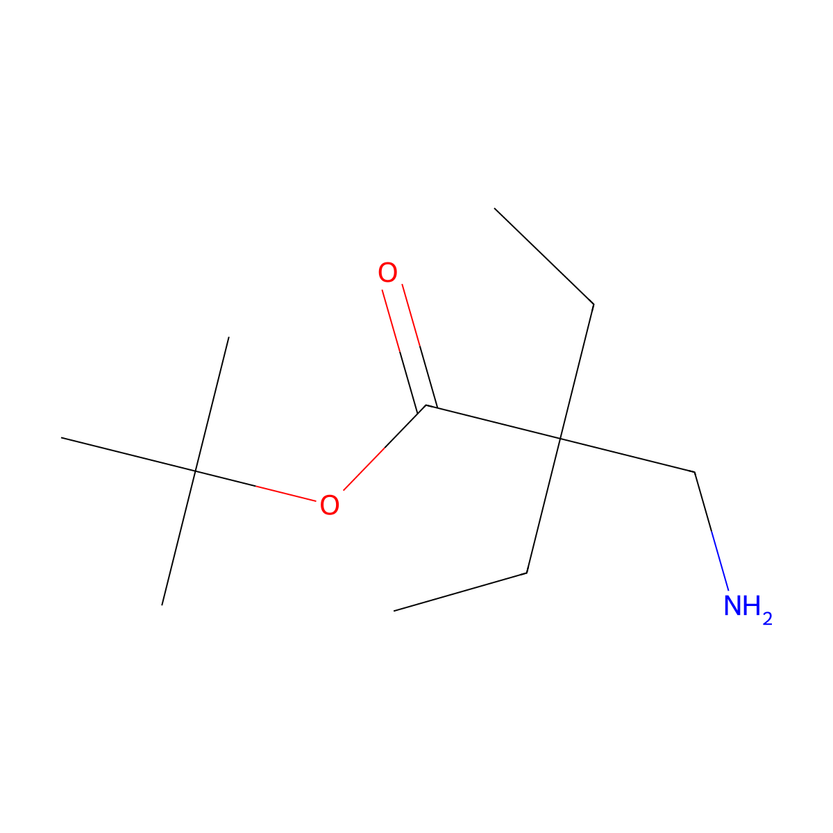 Tert-butyl 2-(aminomethyl)-2-ethylbutanoate molecular structure, CAS 150596-32-0