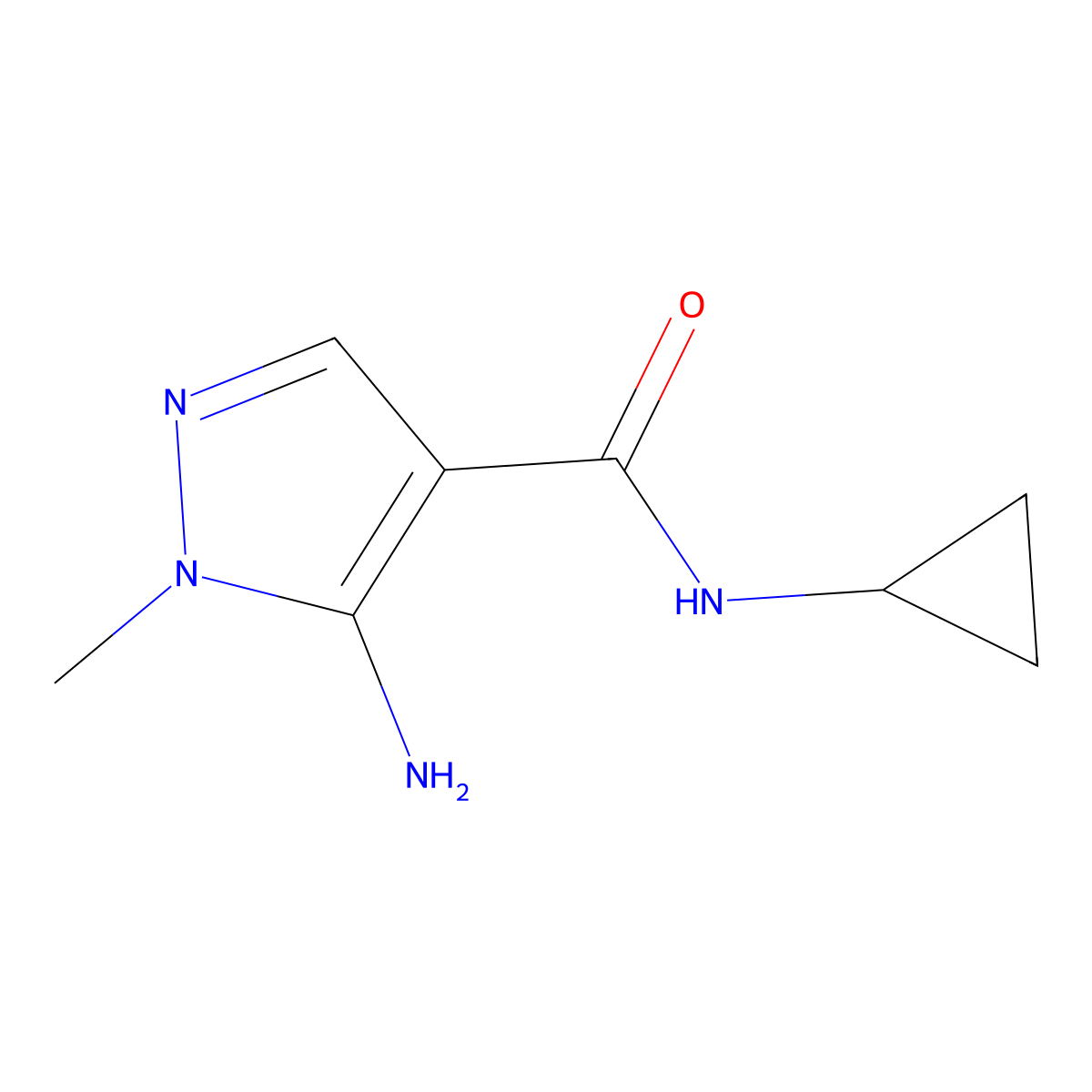 5-amino-N-cyclopropyl-1-methyl-1H-pyrazole-4-carboxamide molecular structure, CAS 1505969-56-1