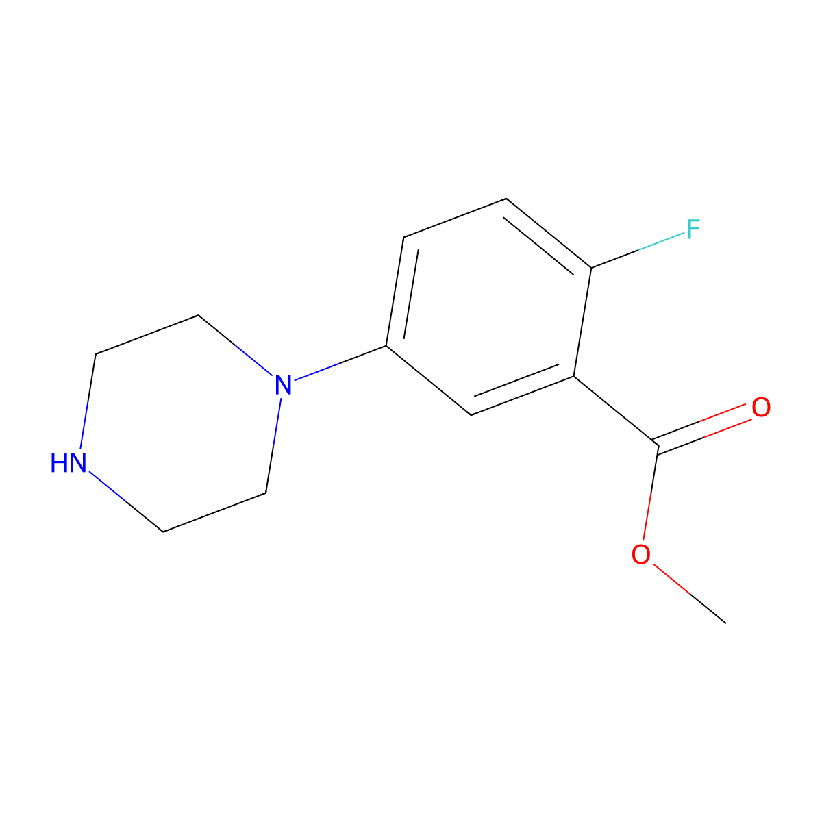 Methyl 2-fluoro-5-(piperazin-1-yl)benzoate molecular structure, CAS 1506042-06-3