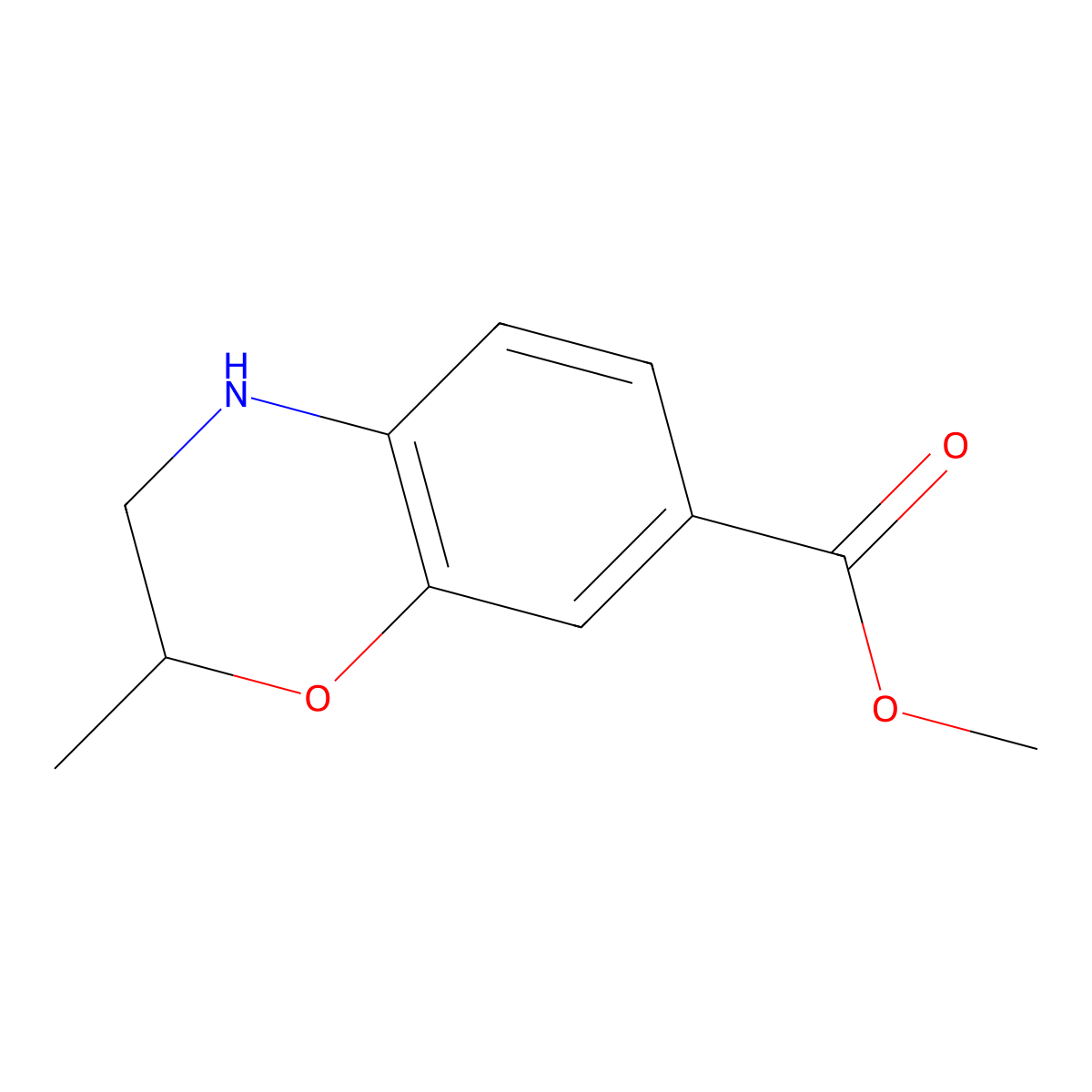 methyl 2-methyl-3,4-dihydro-2H-1,4-benzoxazine-7-carboxylate molecular structure, CAS 1506052-39-6
