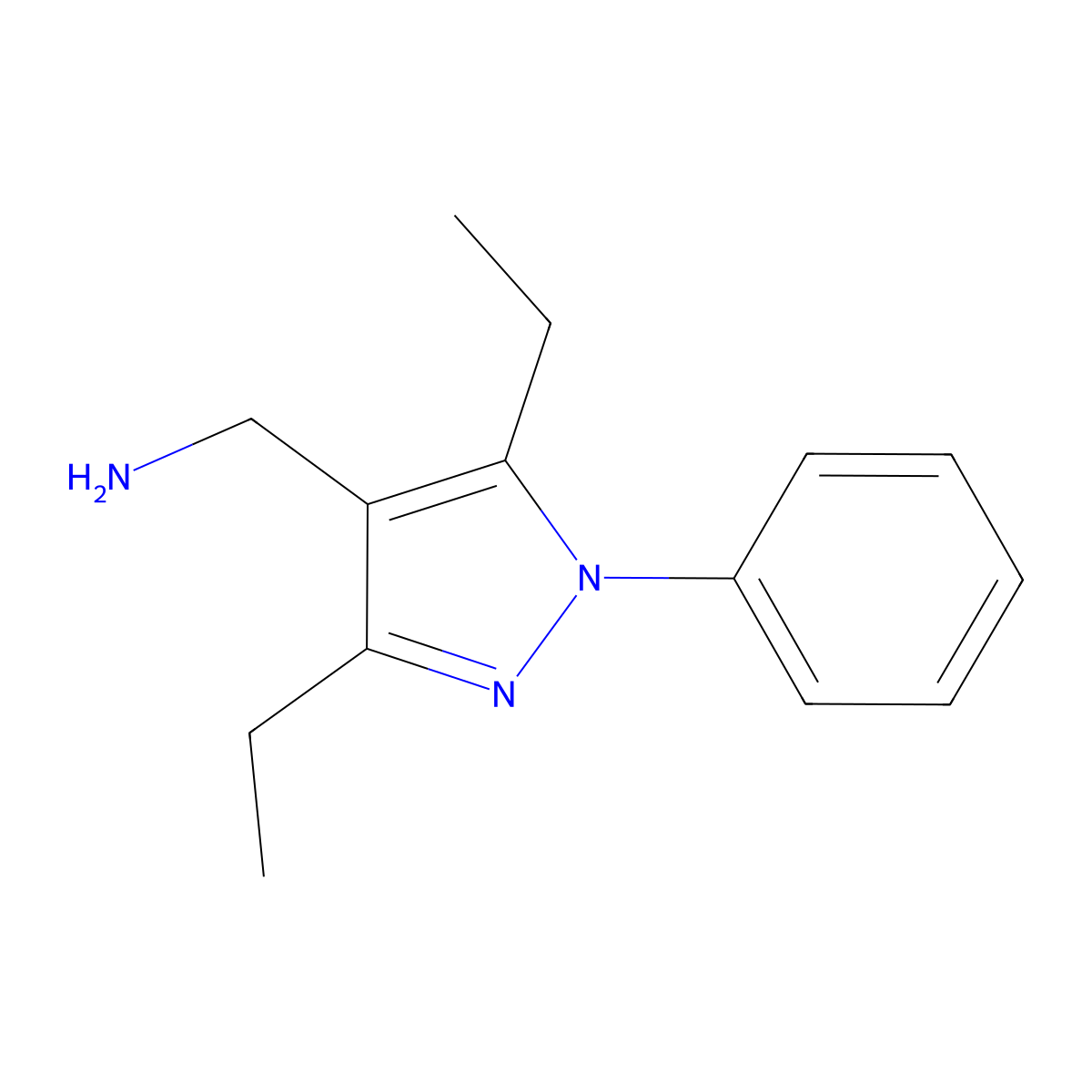 (3,5-diethyl-1-phenyl-1H-pyrazol-4-yl)methanamine molecular structure, CAS 1506103-51-0