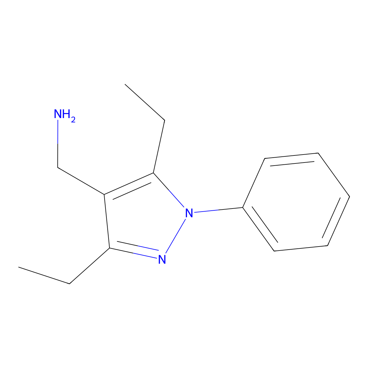(3,5-diethyl-1-phenyl-1H-pyrazol-4-yl)methanamine molecular structure, CAS 1506103-51-0