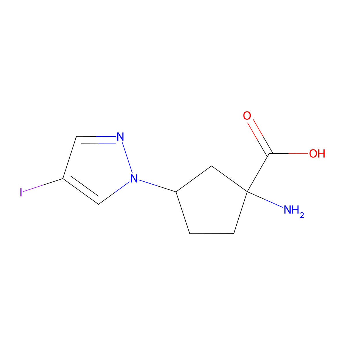 1-amino-3-(4-iodo-1H-pyrazol-1-yl)cyclopentane-1-carboxylic acid molecular structure, CAS 1506141-10-1