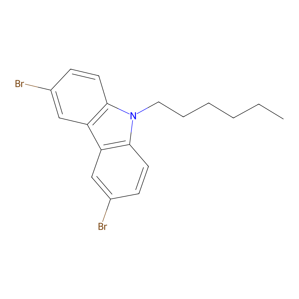 3,6-dibromo-9-hexyl-9H-carbazole molecular structure, CAS 150623-72-6