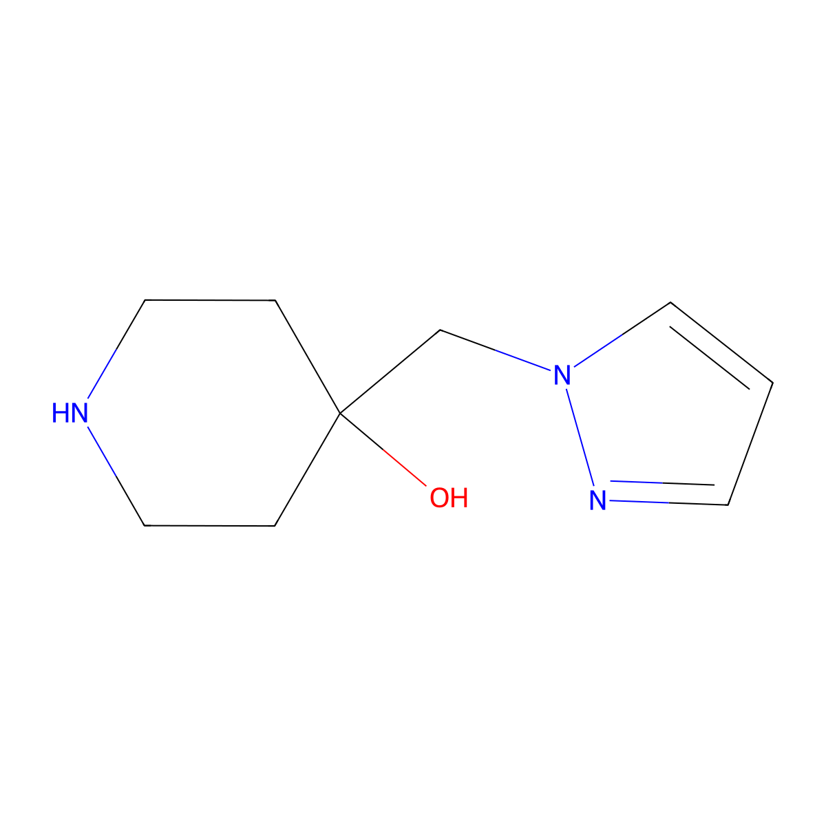4-(1H-pyrazol-1-ylmethyl)piperidin-4-ol molecular structure, CAS 1506276-04-5