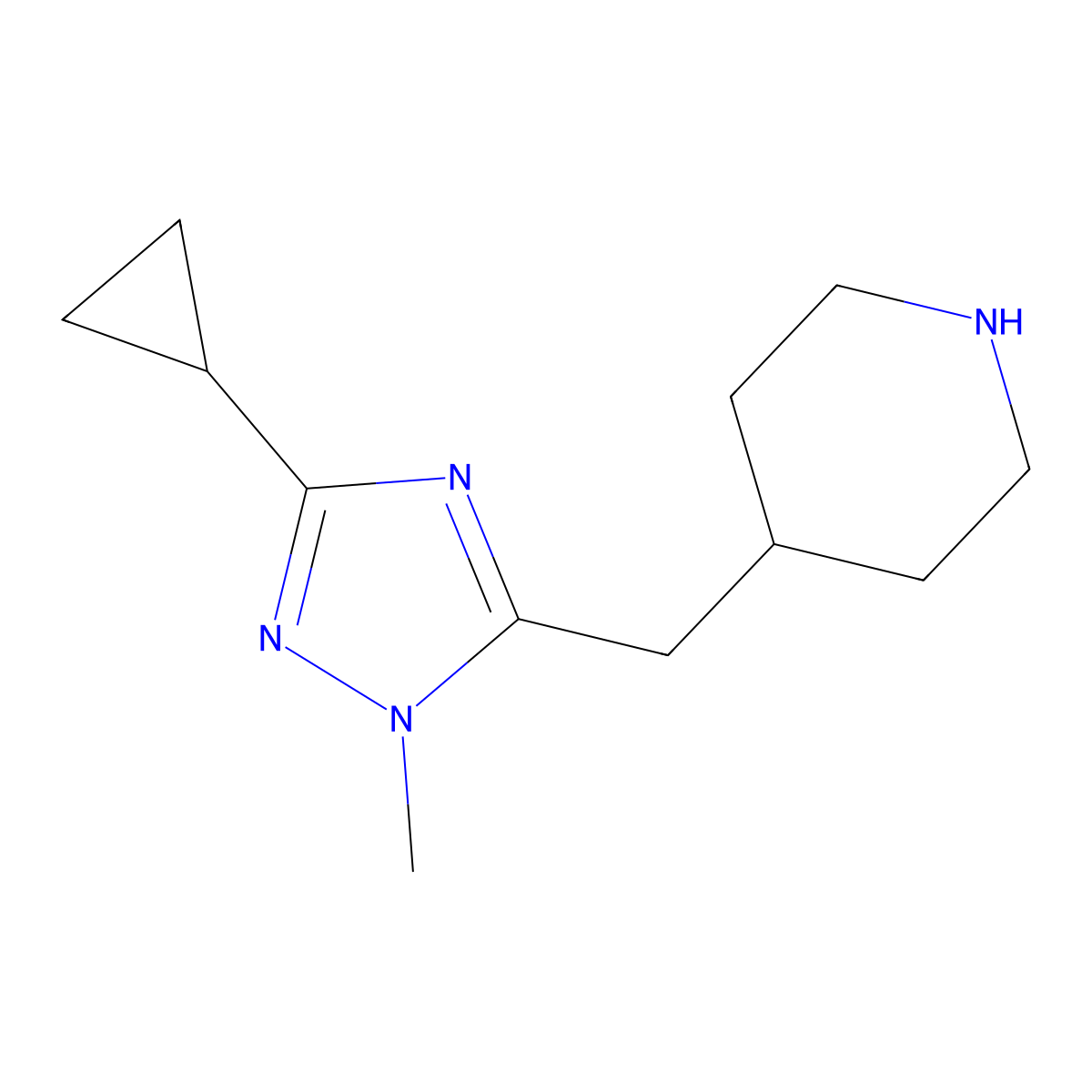 4-((3-Cyclopropyl-1-methyl-1h-1,2,4-triazol-5-yl)methyl)piperidine molecular structure, CAS 1506293-12-4