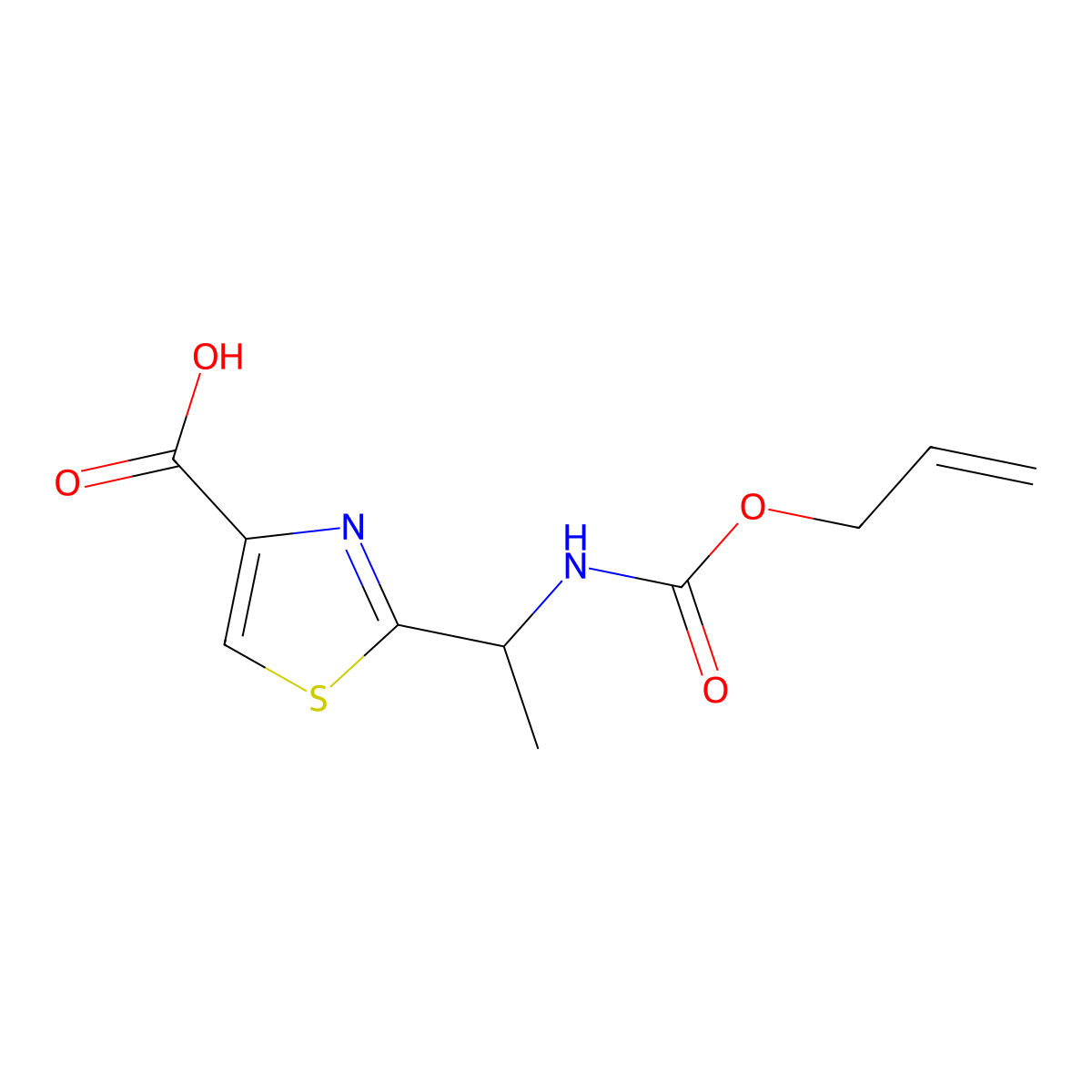 2-(1-{[(Prop-2-en-1-yloxy)carbonyl]amino}ethyl)-1,3-thiazole-4-carboxylic acid molecular structure, CAS 1506310-10-6