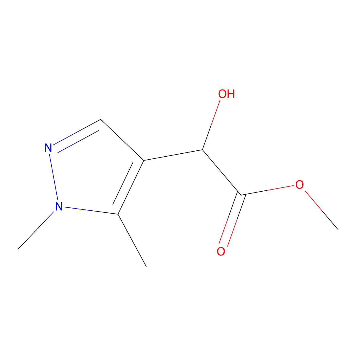 methyl 2-(1,5-dimethyl-1H-pyrazol-4-yl)-2-hydroxyacetate molecular structure, CAS 1506330-43-3
