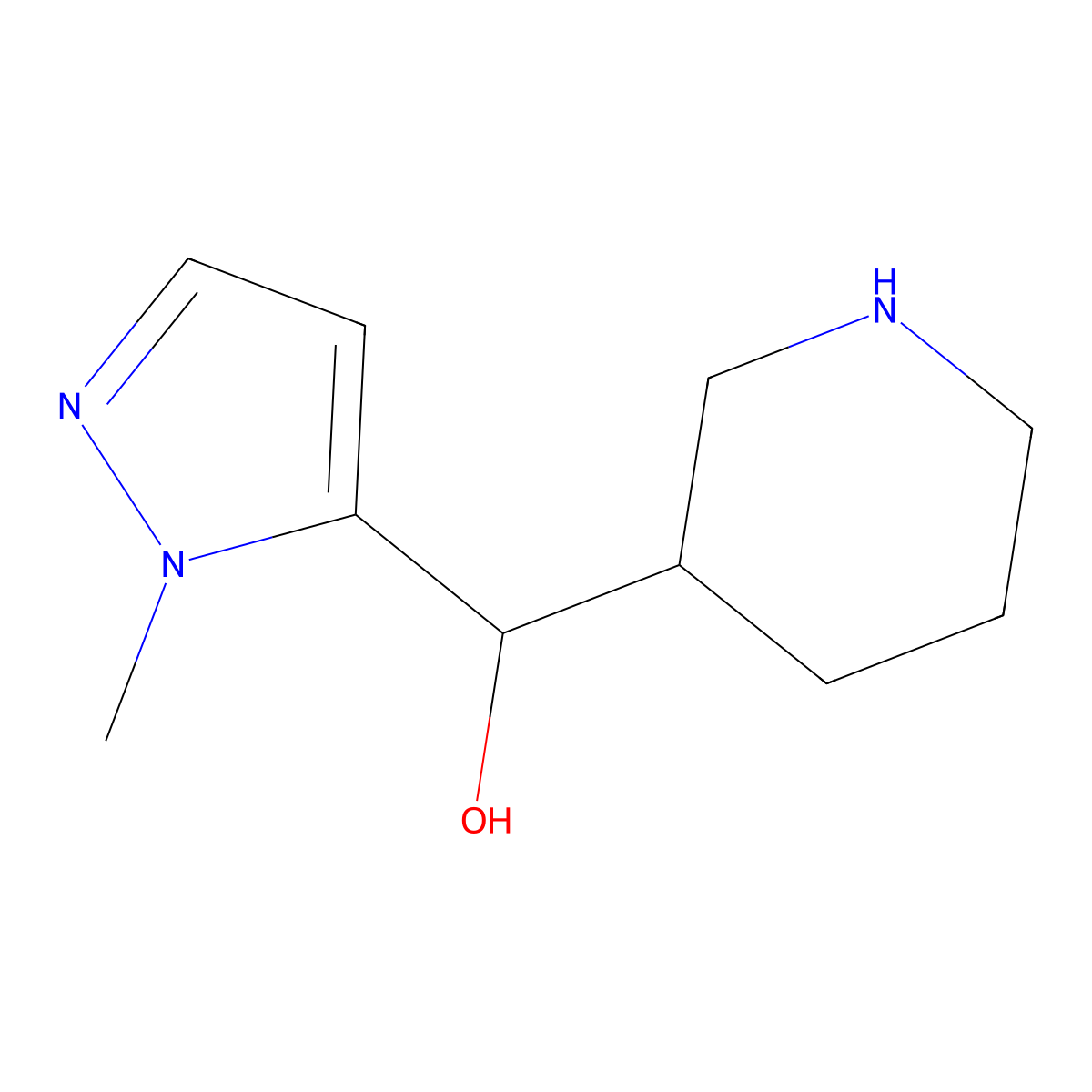 (1-methyl-1H-pyrazol-5-yl)(piperidin-3-yl)methanol molecular structure, CAS 1506354-68-2