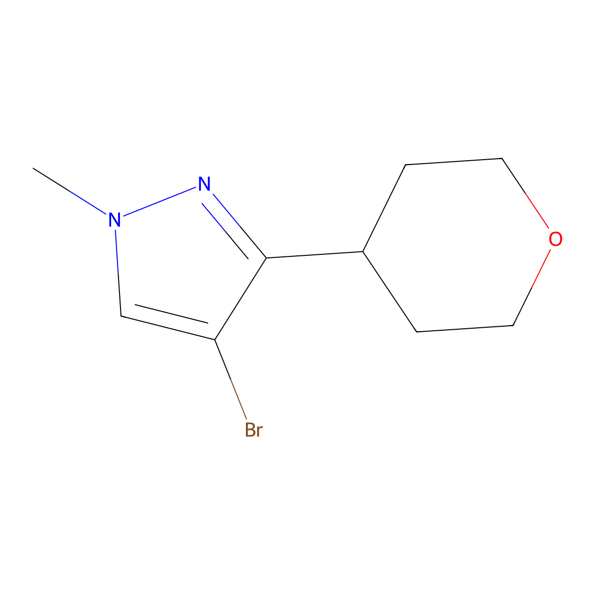 4-bromo-1-methyl-3-(oxan-4-yl)-1H-pyrazole molecular structure, CAS 1506357-21-6