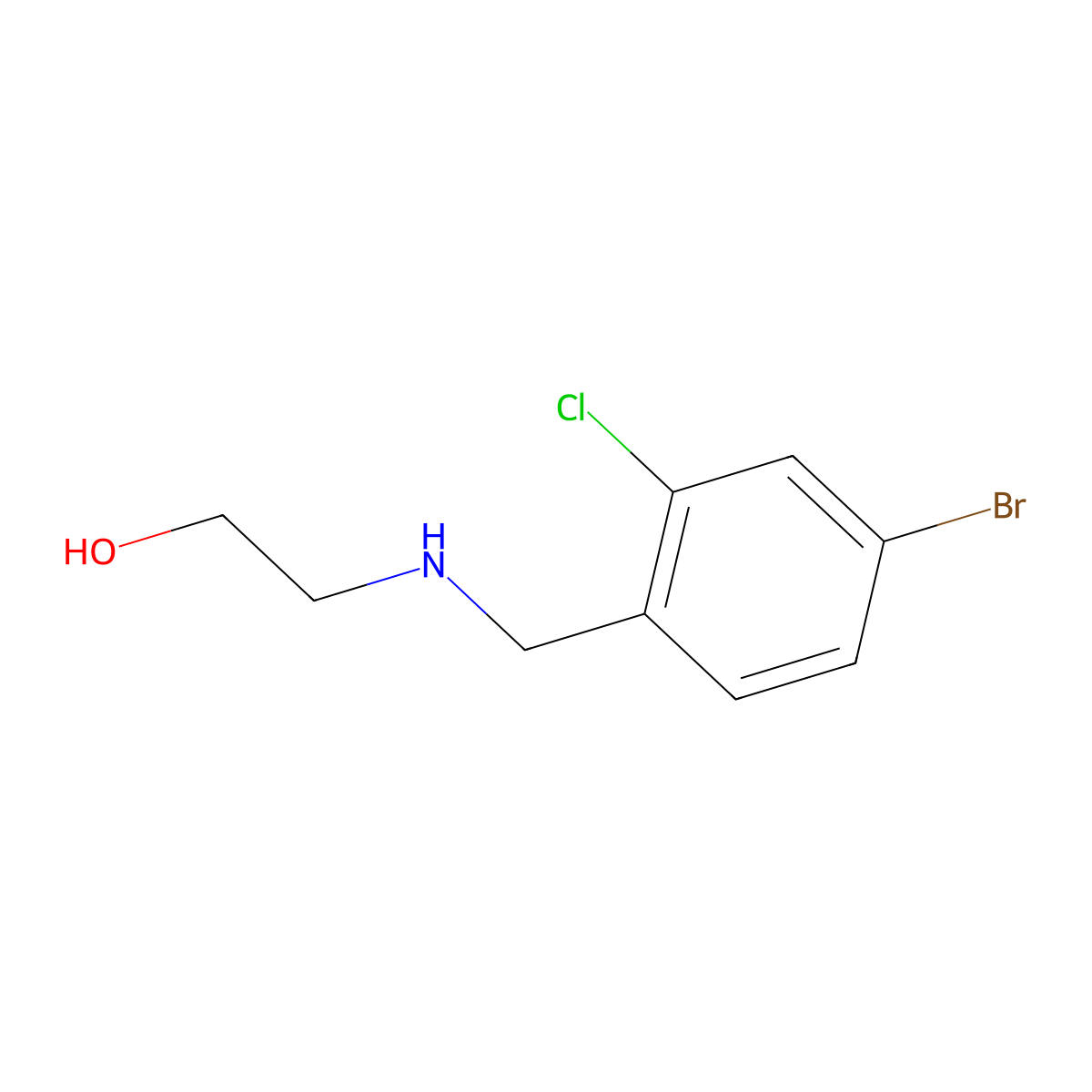 2-{[(4-Bromo-2-chlorophenyl)methyl]amino}ethan-1-ol molecular structure, CAS 1506367-96-9