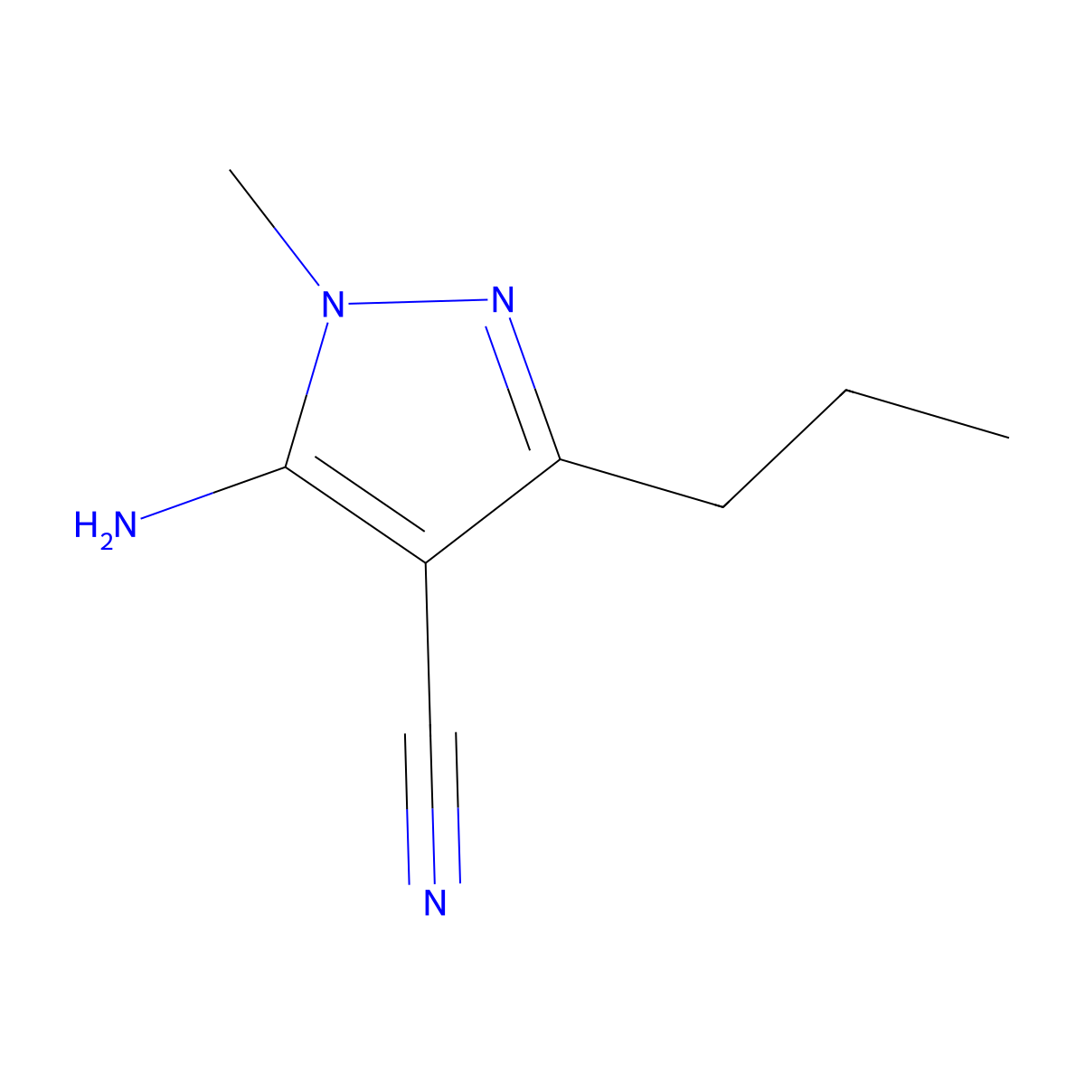 5-Amino-1-methyl-3-propyl-1H-pyrazole-4-carbonitrile molecular structure, CAS 1506383-42-1