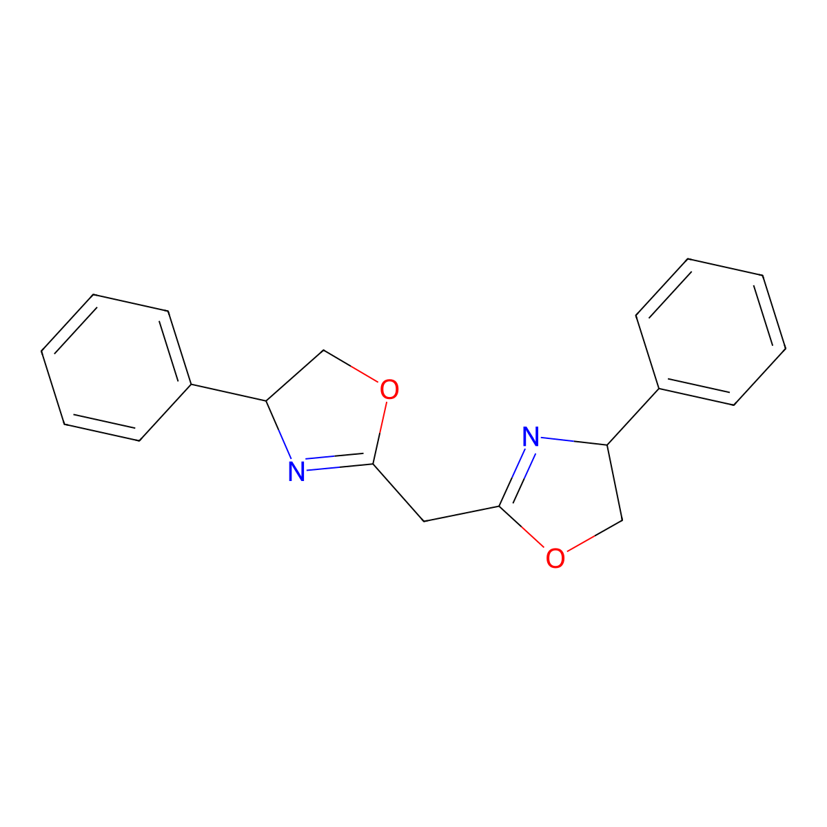 (4R)-4-phenyl-2-[[(4R)-4-phenyl-4,5-dihydro-1,3-oxazol-2-yl]methyl]-4,5-dihydro-1,3-oxazole molecular structure, CAS 150639-34-2