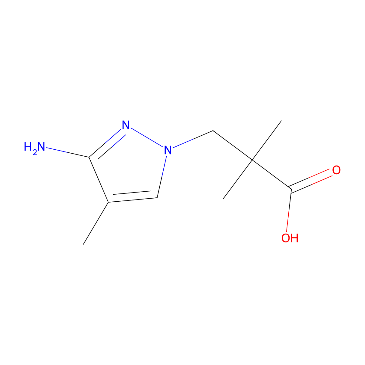 3-(3-amino-4-methyl-1H-pyrazol-1-yl)-2,2-dimethylpropanoic acid molecular structure, CAS 1506407-87-9